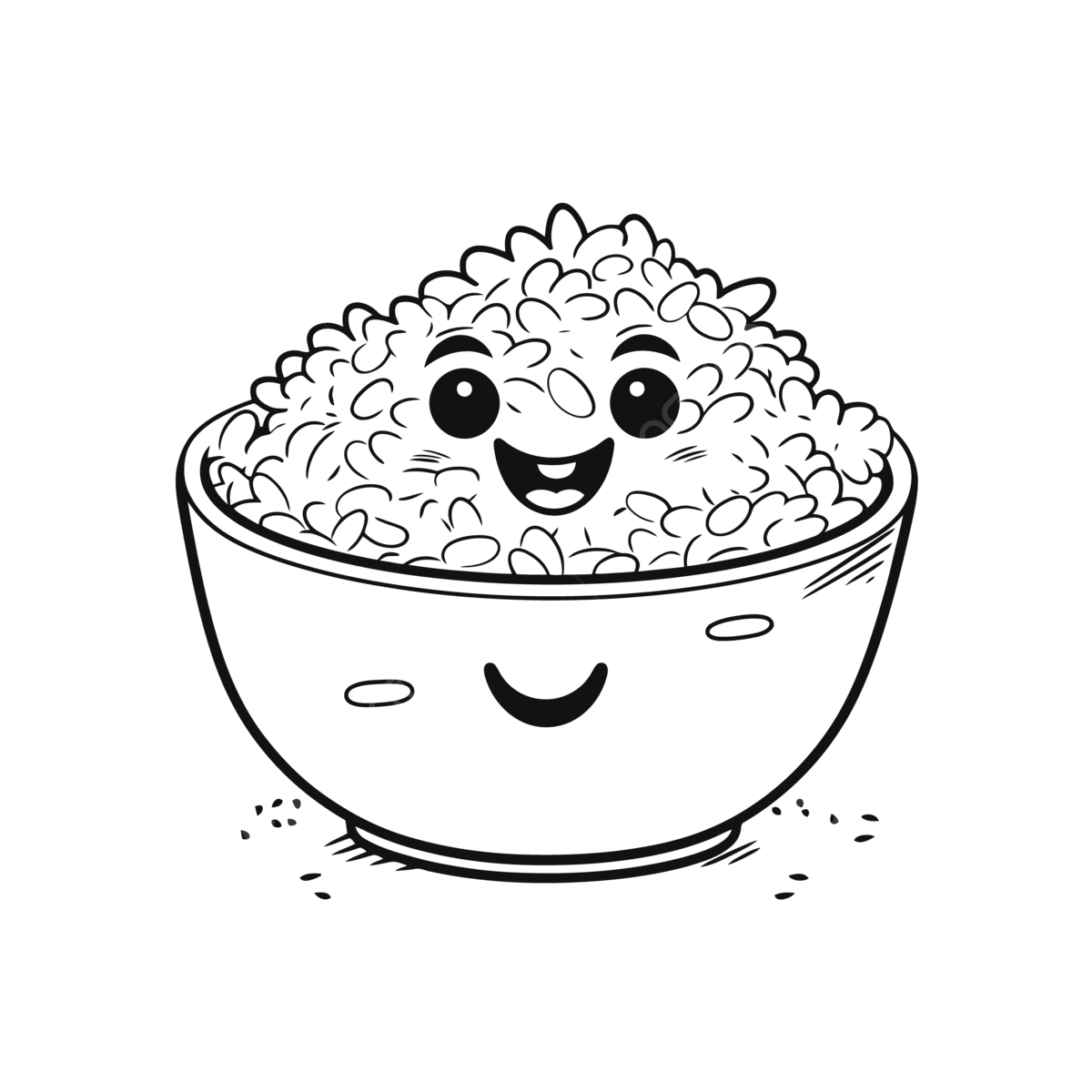 Wallpaper #1WfB-JIBSpphPi3-ior0325 Cartoon Rice in a Bowl with Smiling Face Outline Sketch Drawing Vector