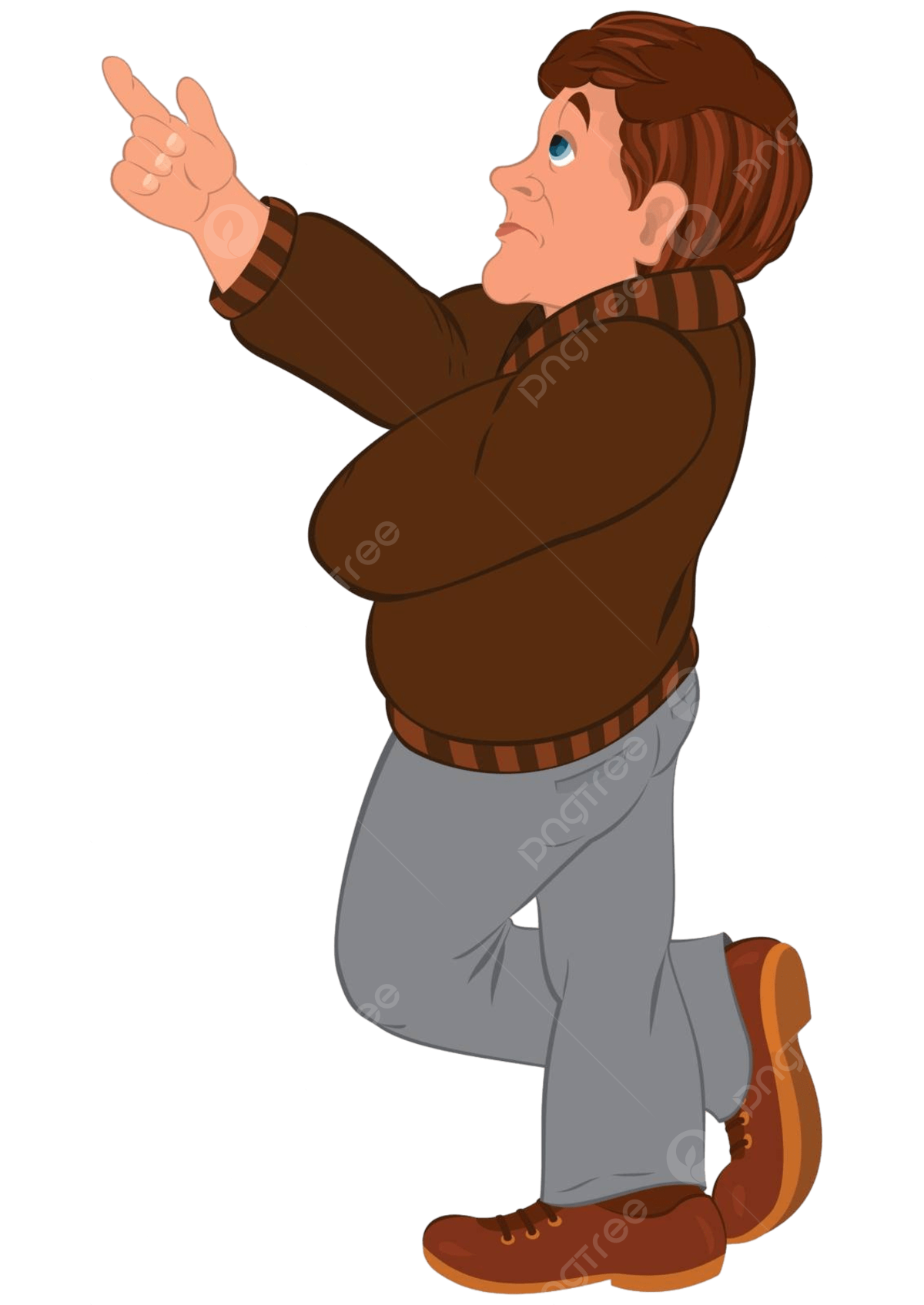 Wallpaper #k2eg8pIBSpphPi3-sXFs300 A Brown Sweatered Cartoon Man Pointing Finger Upwards Vector Person