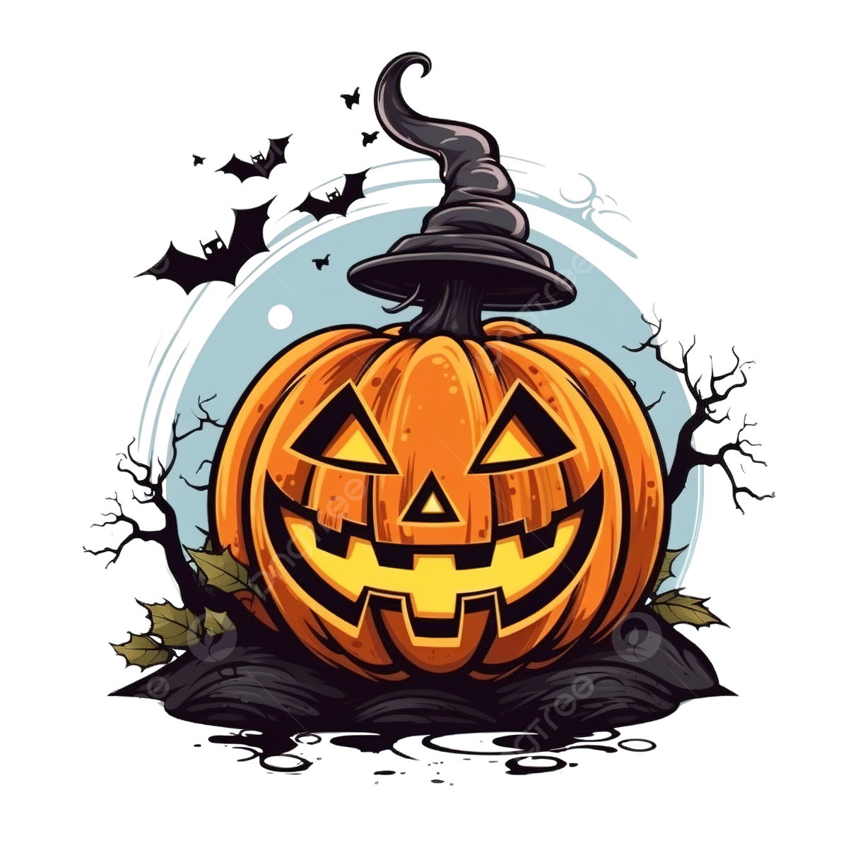 Wallpaper #9mdFCpMBSpphPi3-NNO0498 Happy Halloween with Pumpkin Cartoon with Tree and Bats Design Holiday