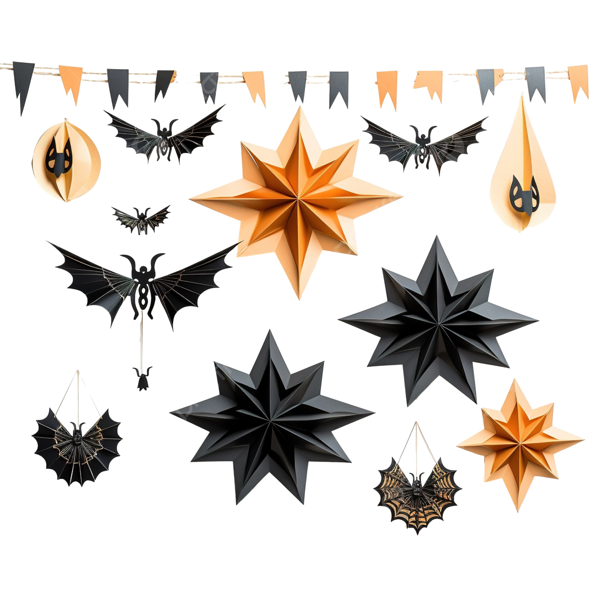 Wallpaper #lQMqZpMBpyOg8YnE0dqs190 Halloween Decorations Made from Pumpkin Paper Bats and Black Spiders