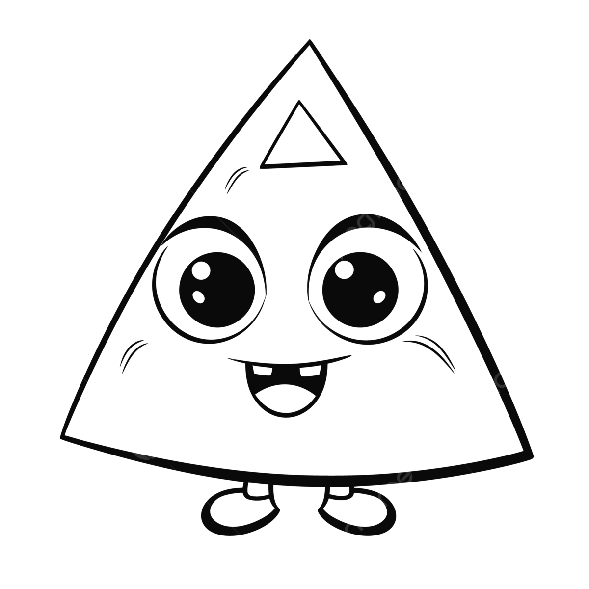 Wallpaper #5x2PLJMBlOZrFDOk38qJ195 Little Cartoon Square with Big Eyes Standing Near Two Triangles Outline