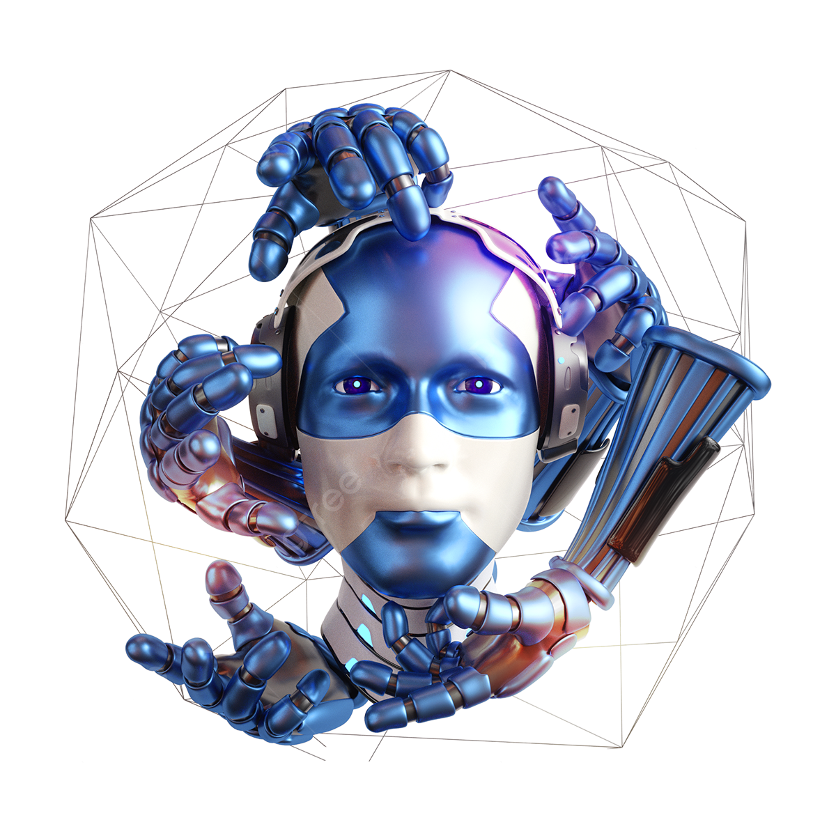 Wallpaper #KBnMHo8BtGB6xQ78qnrd13 Blue Robot 3D Transparent Png Robot Head Blue Arm 3D Metal Texture