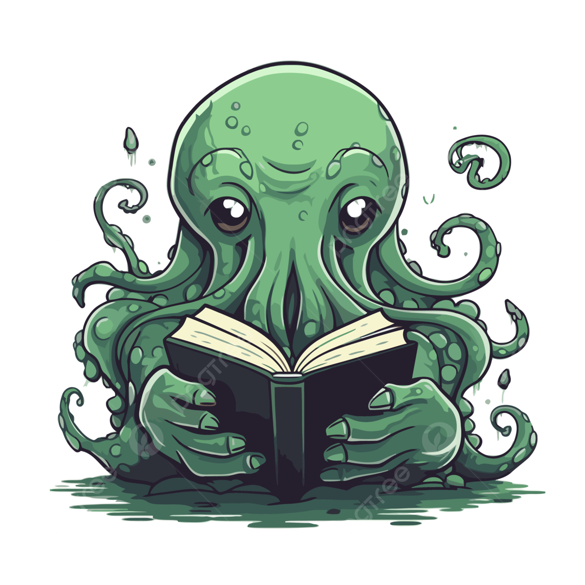 Wallpaper #uwMnZJMBpyOg8YnEDtaL260 Cthulhu Clipart Gurita Hijau Membaca Kartun Buku Vektor Cthulhu