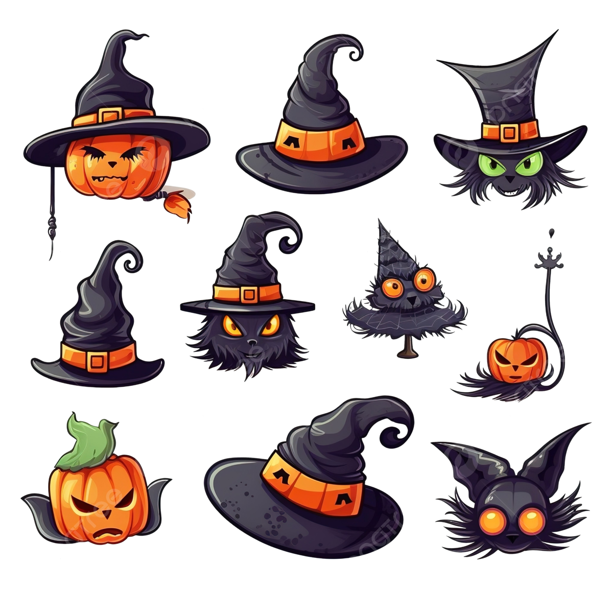 Wallpaper #Fmdx5pIBSpphPi3-DjO-465 Halloween Holiday Comic Horror Cartoon Set Cat Pumpkin Hat Spider Web