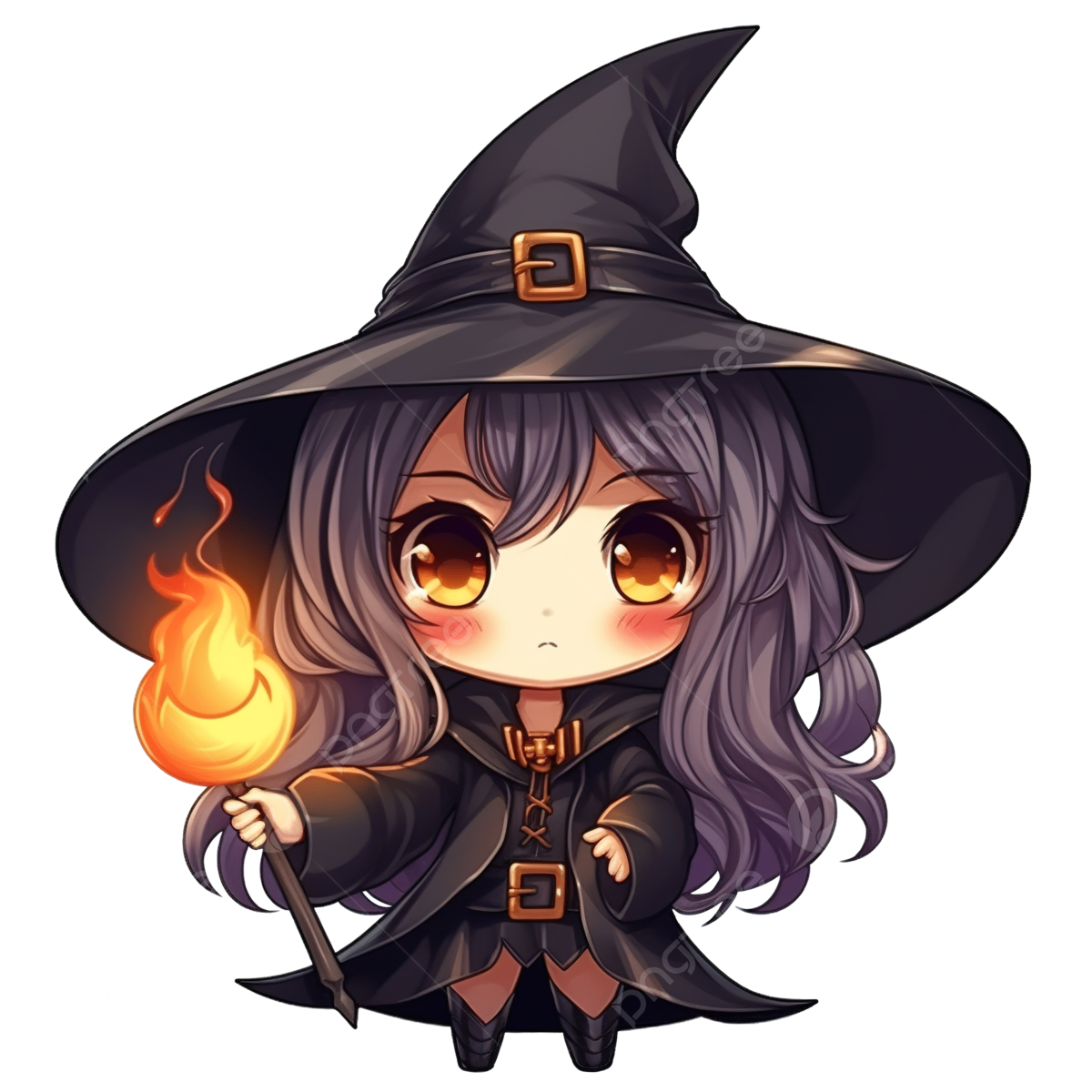Wallpaper #cKU_N5MBVBiSkHCa8Itg391 Halloween Chibi Witch Witchcraft Holding Her Wand with a Happy
