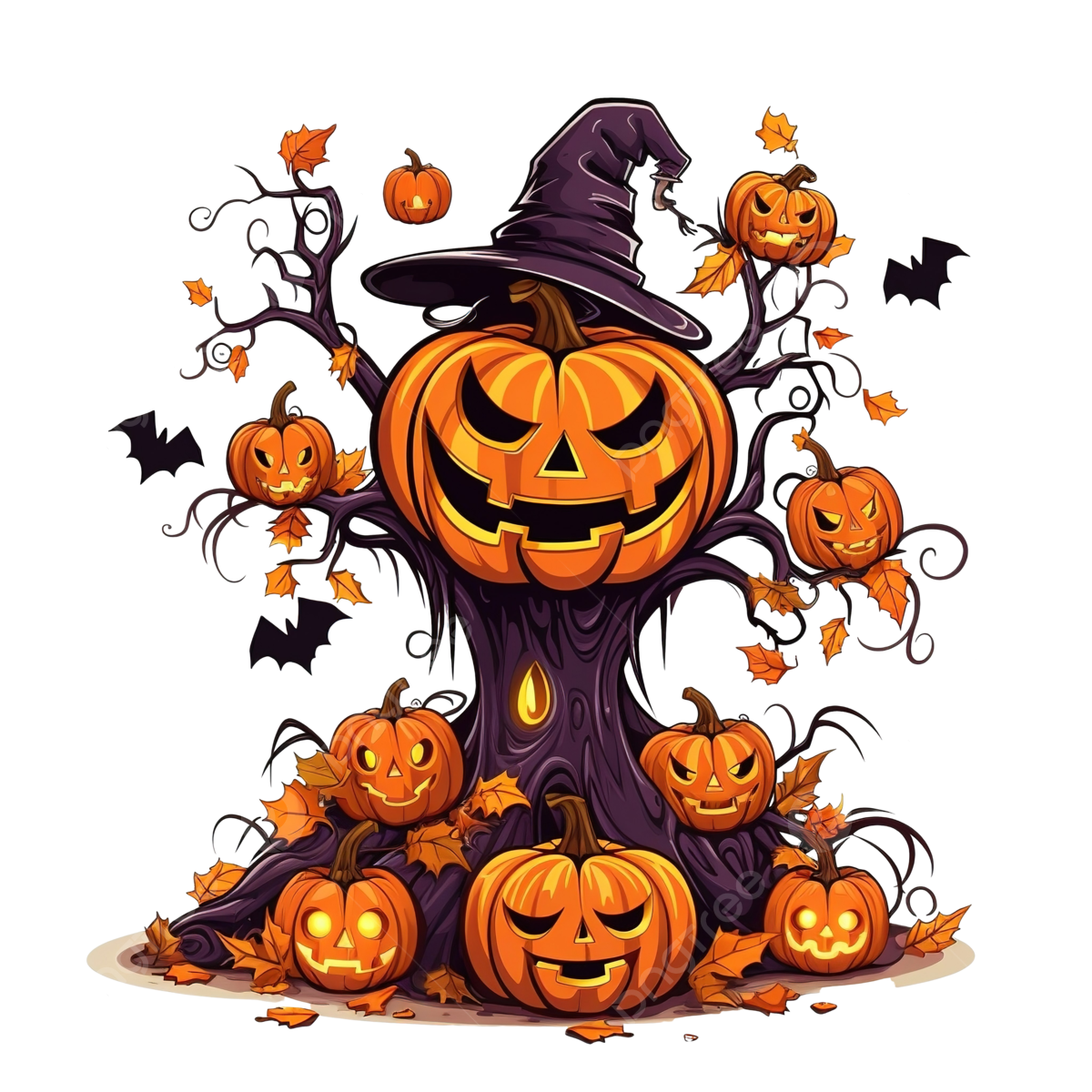 Wallpaper #9mdFCpMBSpphPi3-NNO0545 Halloween Tree Cartoon and Pumpkin with Candies Design Holiday and