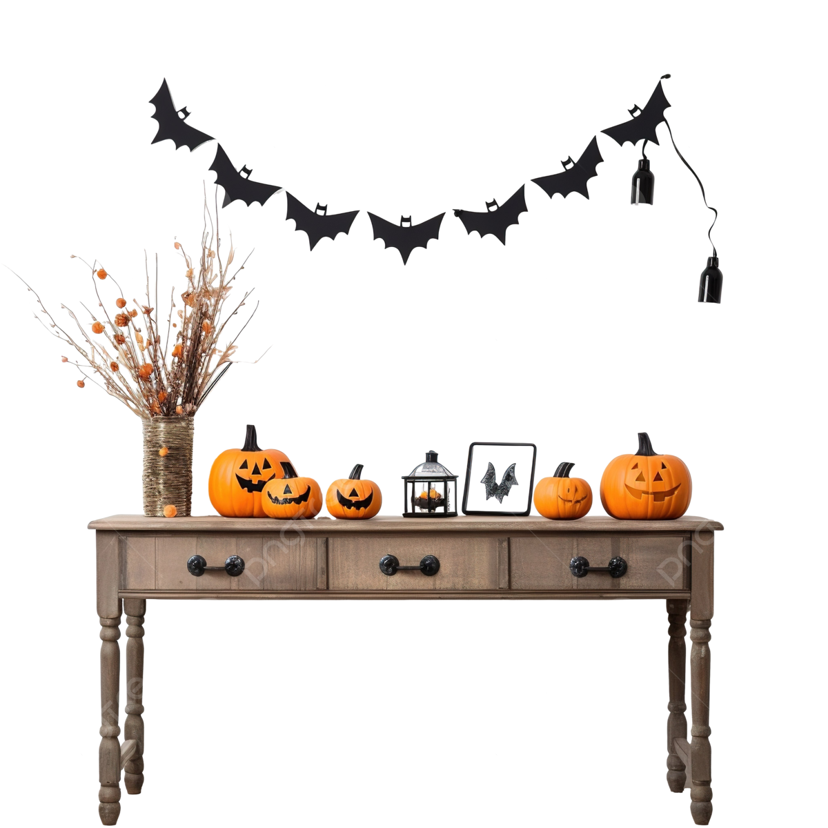 Wallpaper #lQMqZpMBpyOg8YnE0dqs81 Homemade Halloween Decor and a Sheet of Paper on the Table Pumpkins