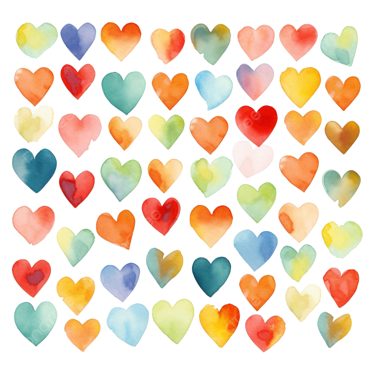 Wallpaper #Tmd395IBSpphPi3-tobx191 Colorful Heart Pattern Watercolor Clipart AI Generated Hearts