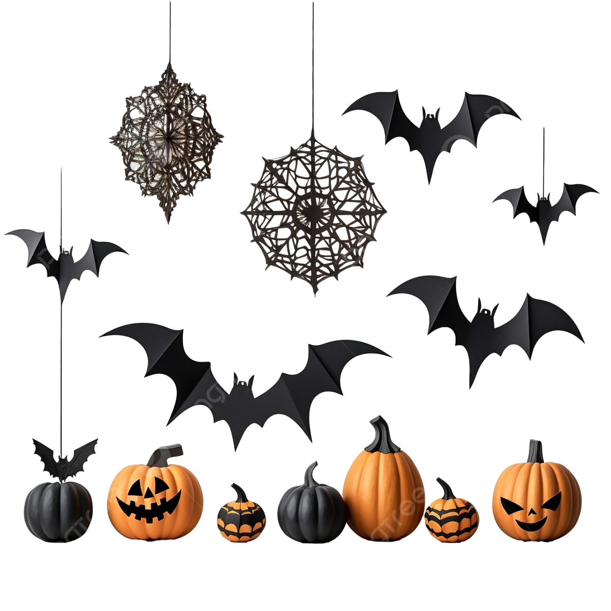 Wallpaper #lQMqZpMBpyOg8YnE0dqs74 Halloween Decorations Made from Pumpkin Paper Bats and Black Spider