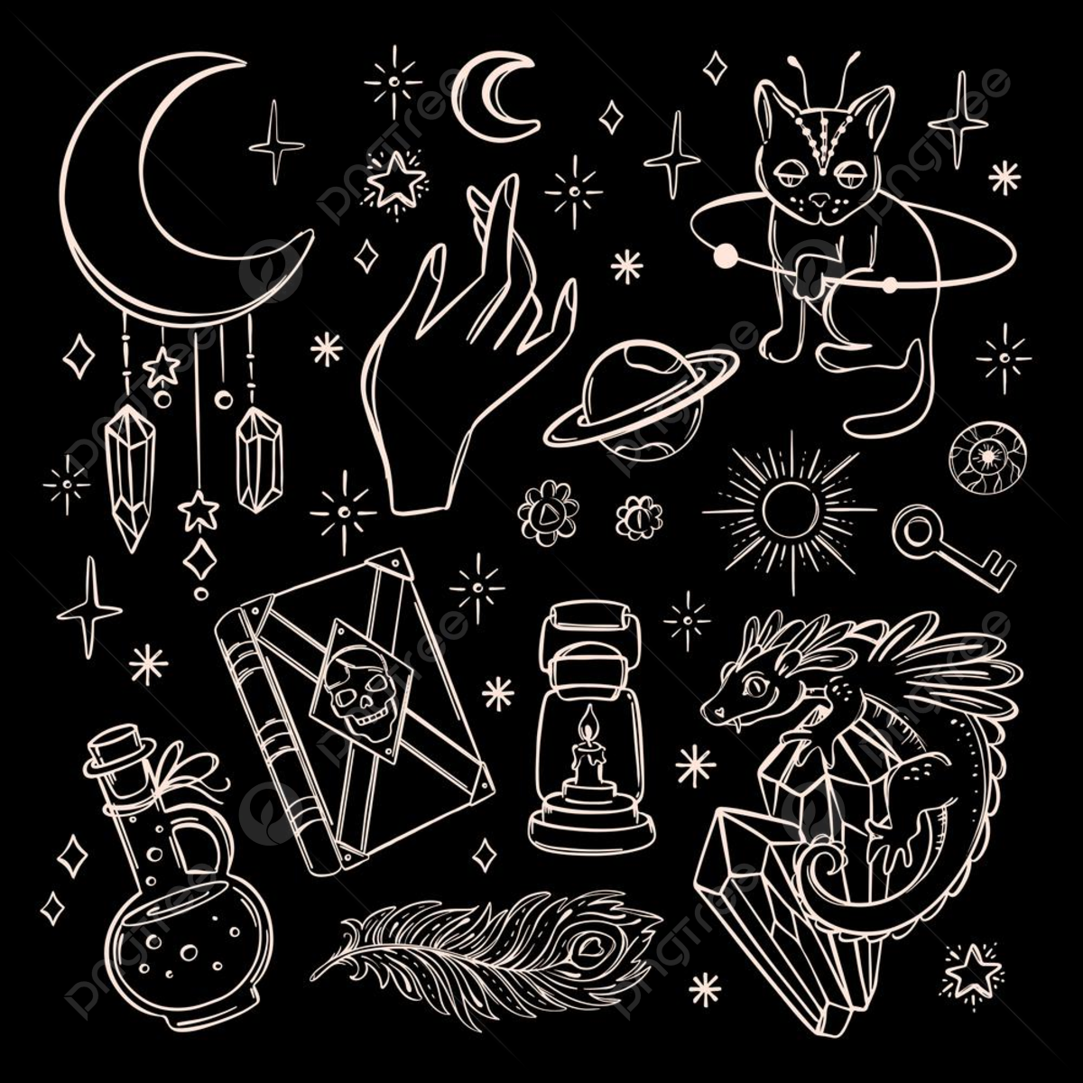 Wallpaper #UGek65IBSpphPi3-k02Z394 Witch Symbols Occult Mystical Astrological Vector Sketch Set Occult