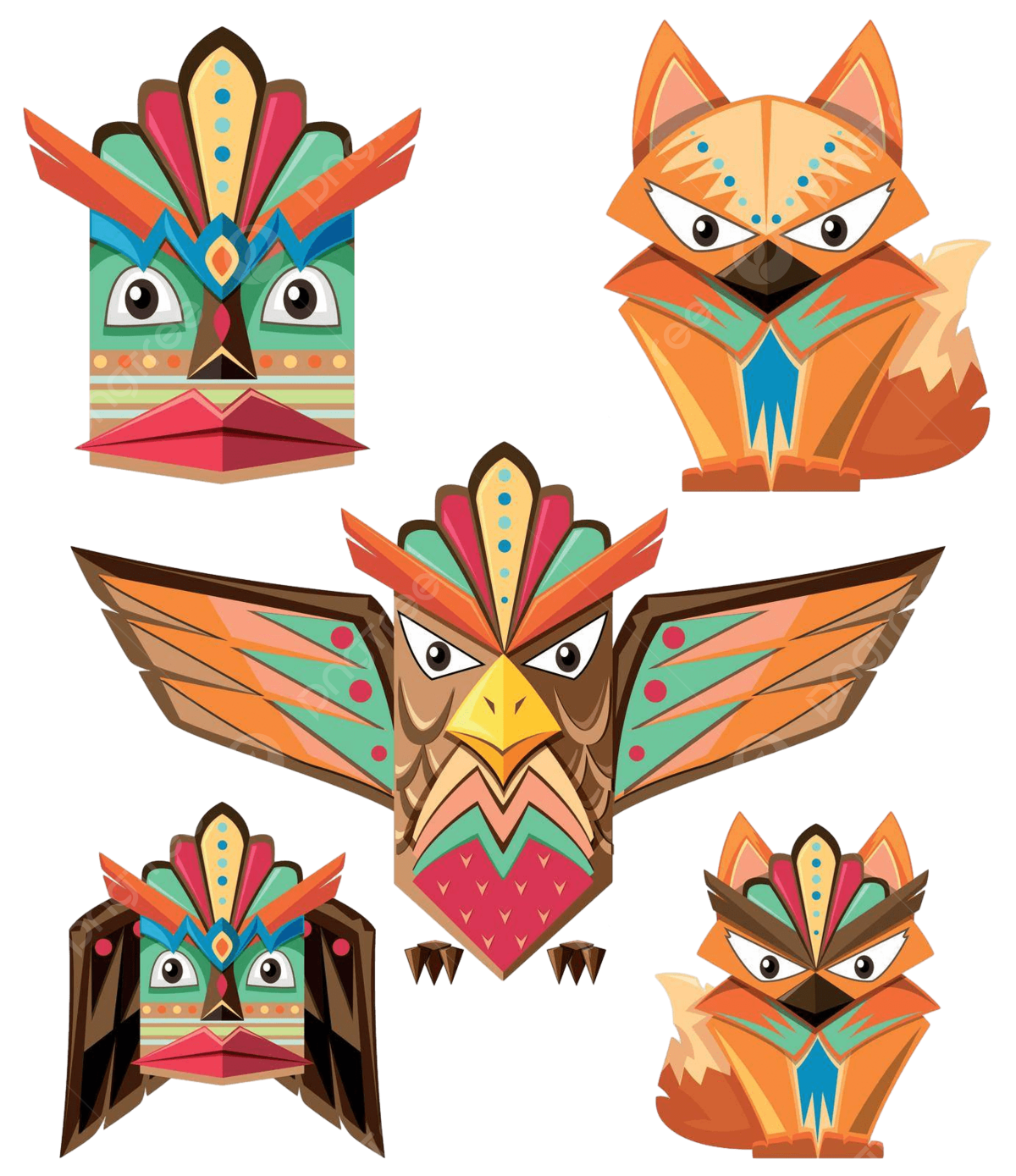 Wallpaper #h2hRJJMBSpphPi3-HTji99 Totem Pole Design with Animals Character Picture Face Vector Character