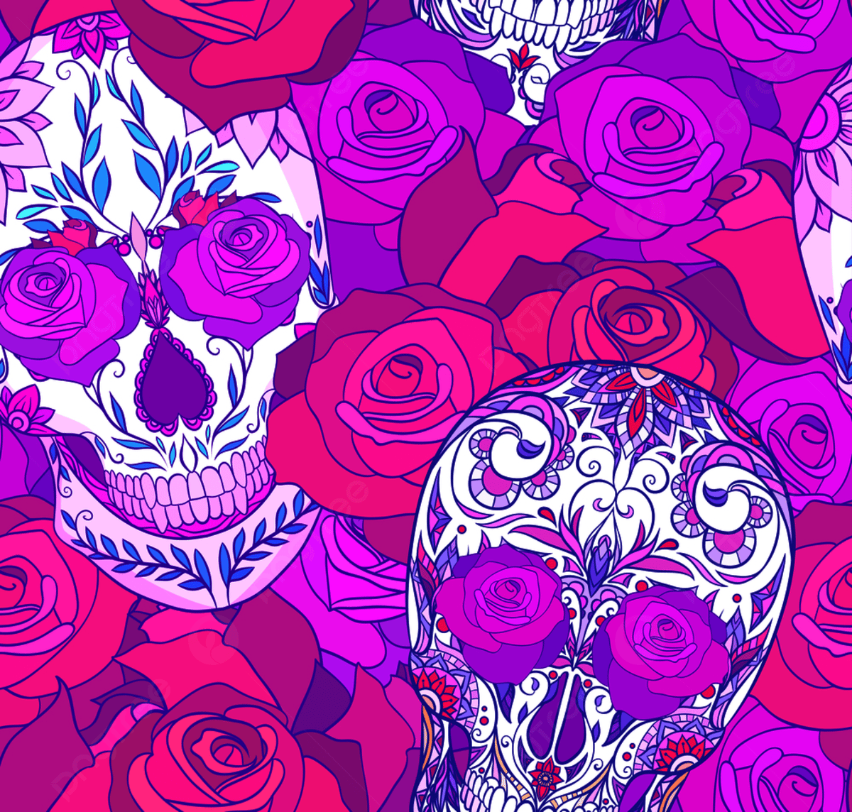 Wallpaper #BWe8C5MBSpphPi3-rNuv324 Seamless Neon Texture with Sugar Skulls and Roses Background for