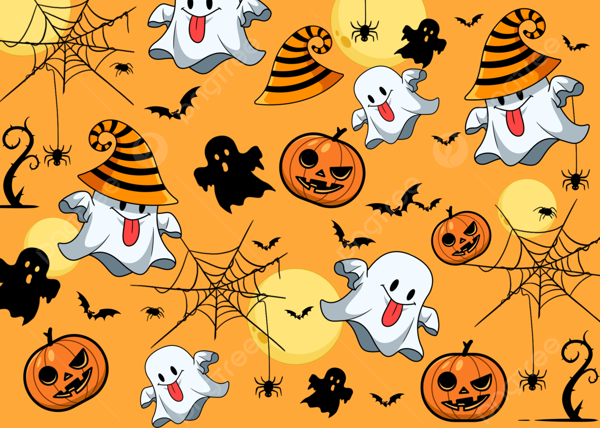 Wallpaper #g_RLOZMBKFX8bn3rLHYG99 Halloween Yellow Ghost Spider Web Horror Holiday Background Halloween