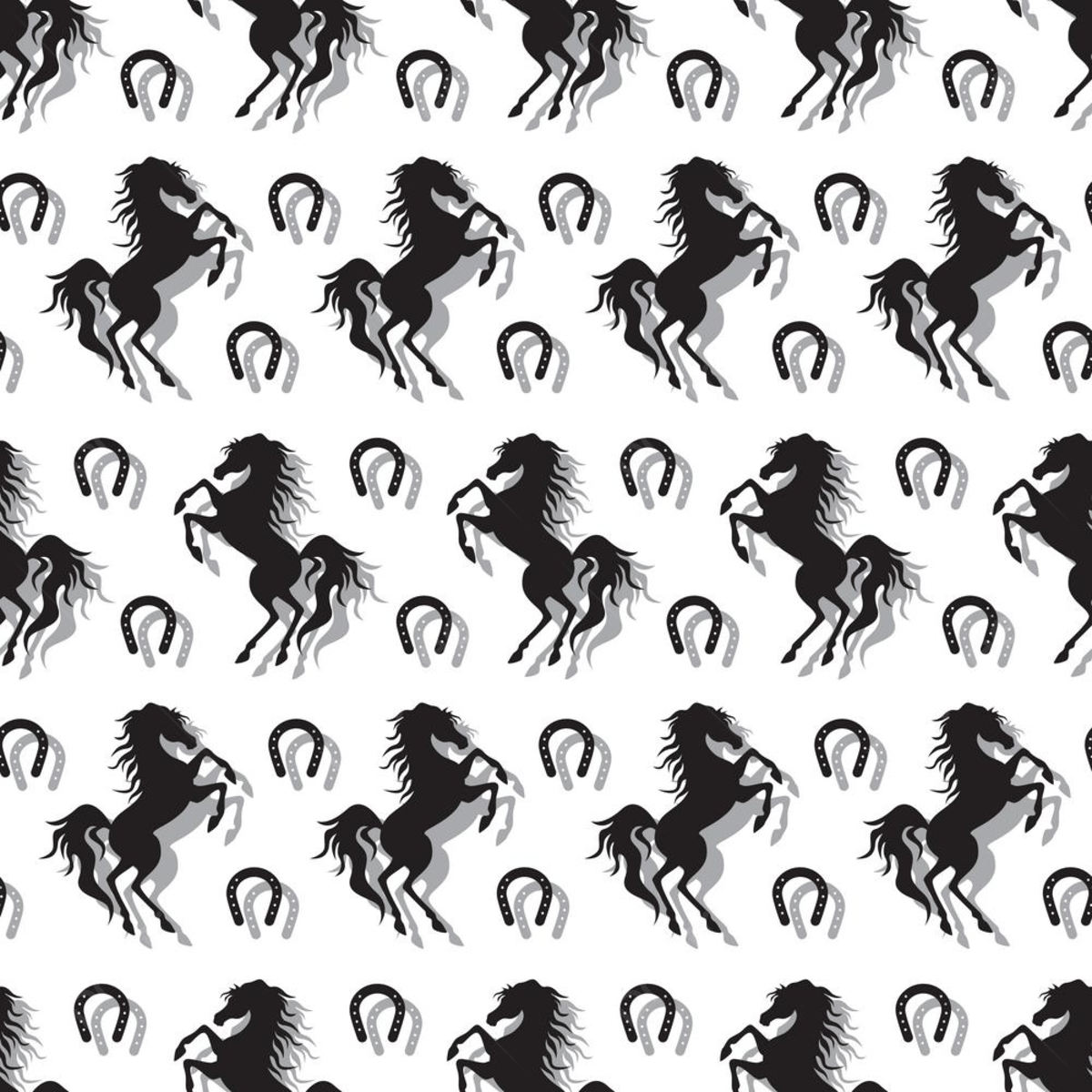 Wallpaper #XmdO75IBSpphPi3-E2Ft366 Black and White Horse and Horseshoe Silhouette Seamless Pattern