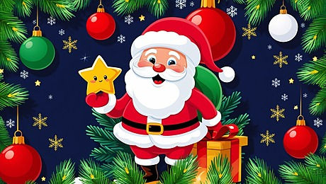 Wallpaper #_bgL2ZIBJvJKYCmEbeqa310 Christmas Paper Cut Winter Forest with Snow Cartoon Santa Presents and