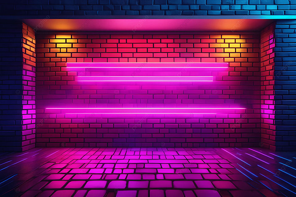 Wallpaper #U7gq25IBJvJKYCmEGfWT384 Modern Double Colors Neon Lights on Brick Background Sharp Eyes Modern