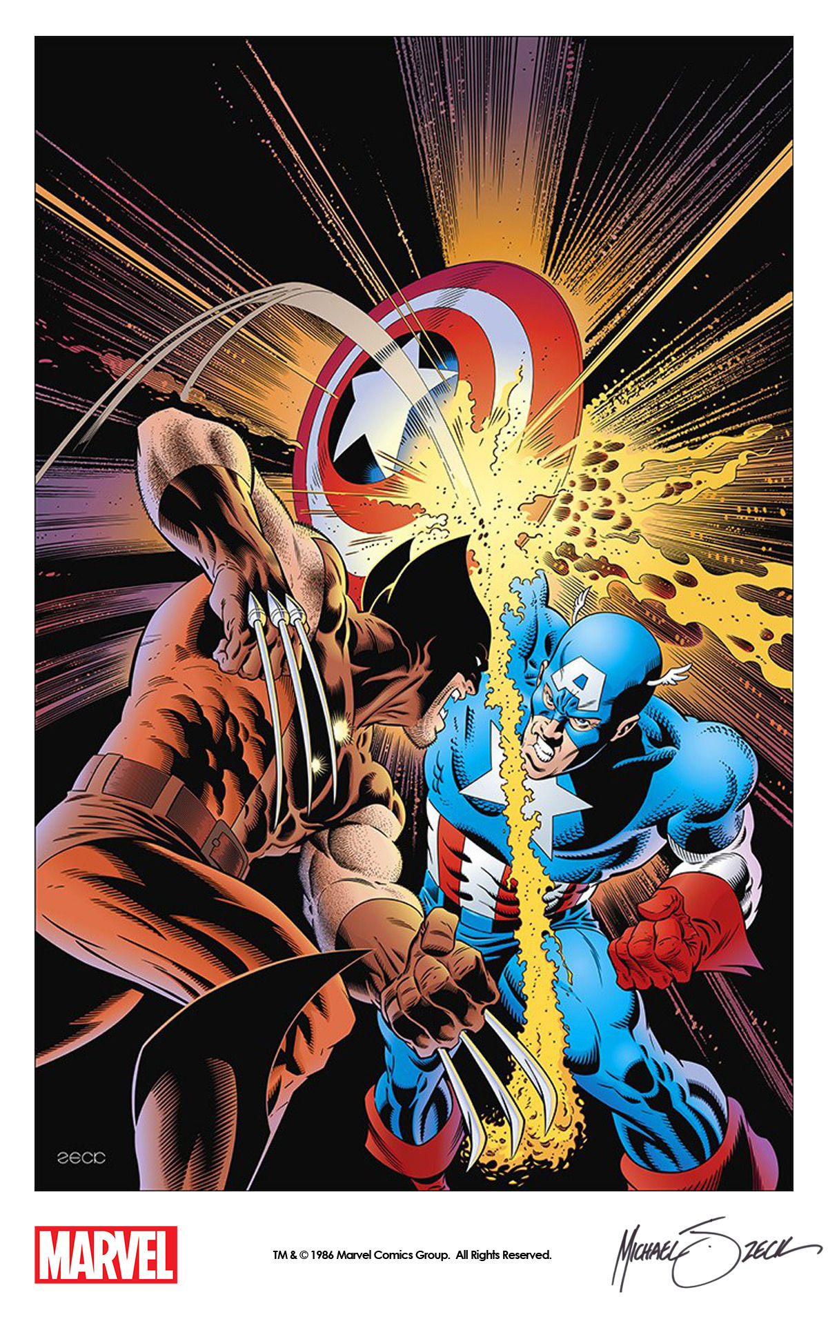 Wallpaper d2e9d Wolverine vs Captain America by Mike Zeck from the Marvel Project HD Wallpaper d2e9d