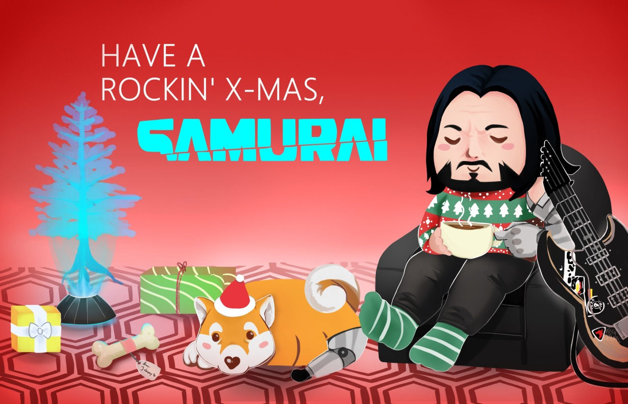 Wallpaper #3Bk2BI8BtGB6xQ787U0322 Cyberpunkgame Virtualgin Christmas Card for the Cyberpunk