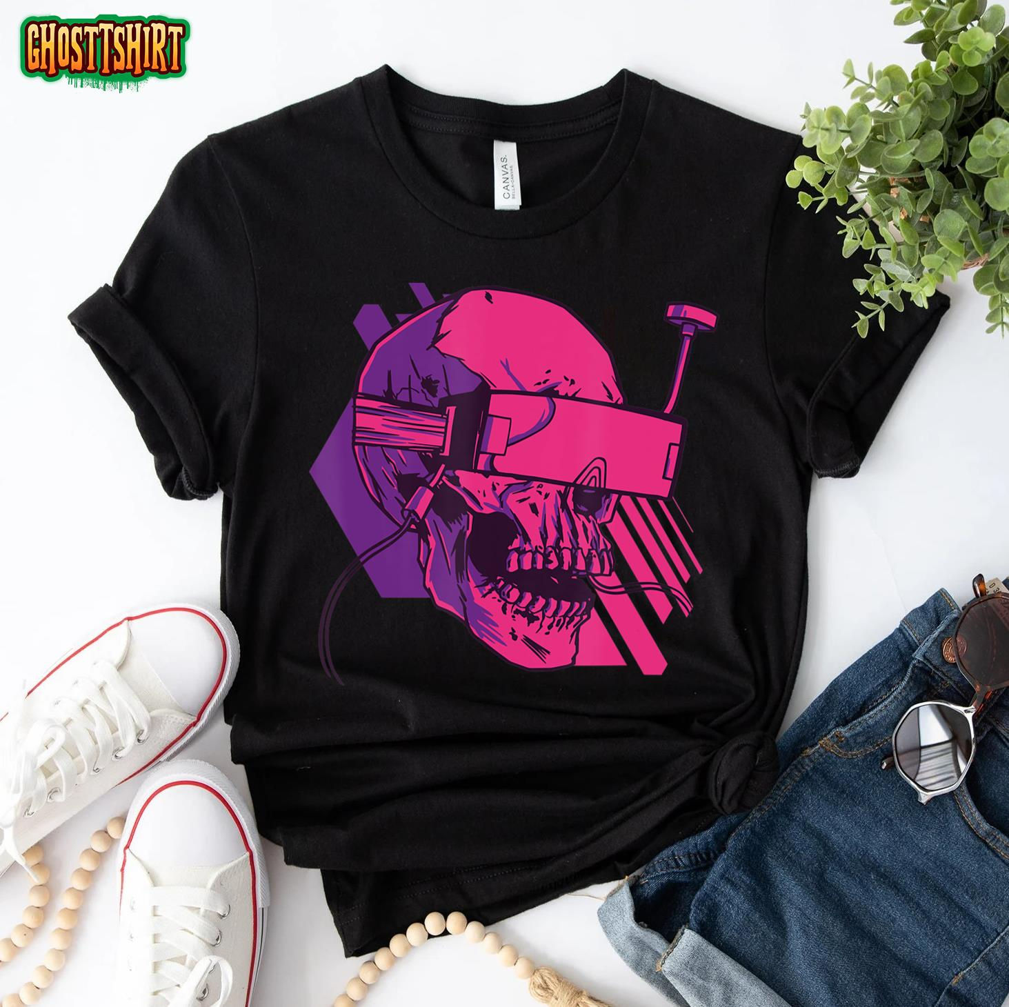 Wallpaper #OGiSHJMBSpphPi3-1yPm347 Cyberpunk Skull a Skull with Fpv Goggles Tee T Shirt