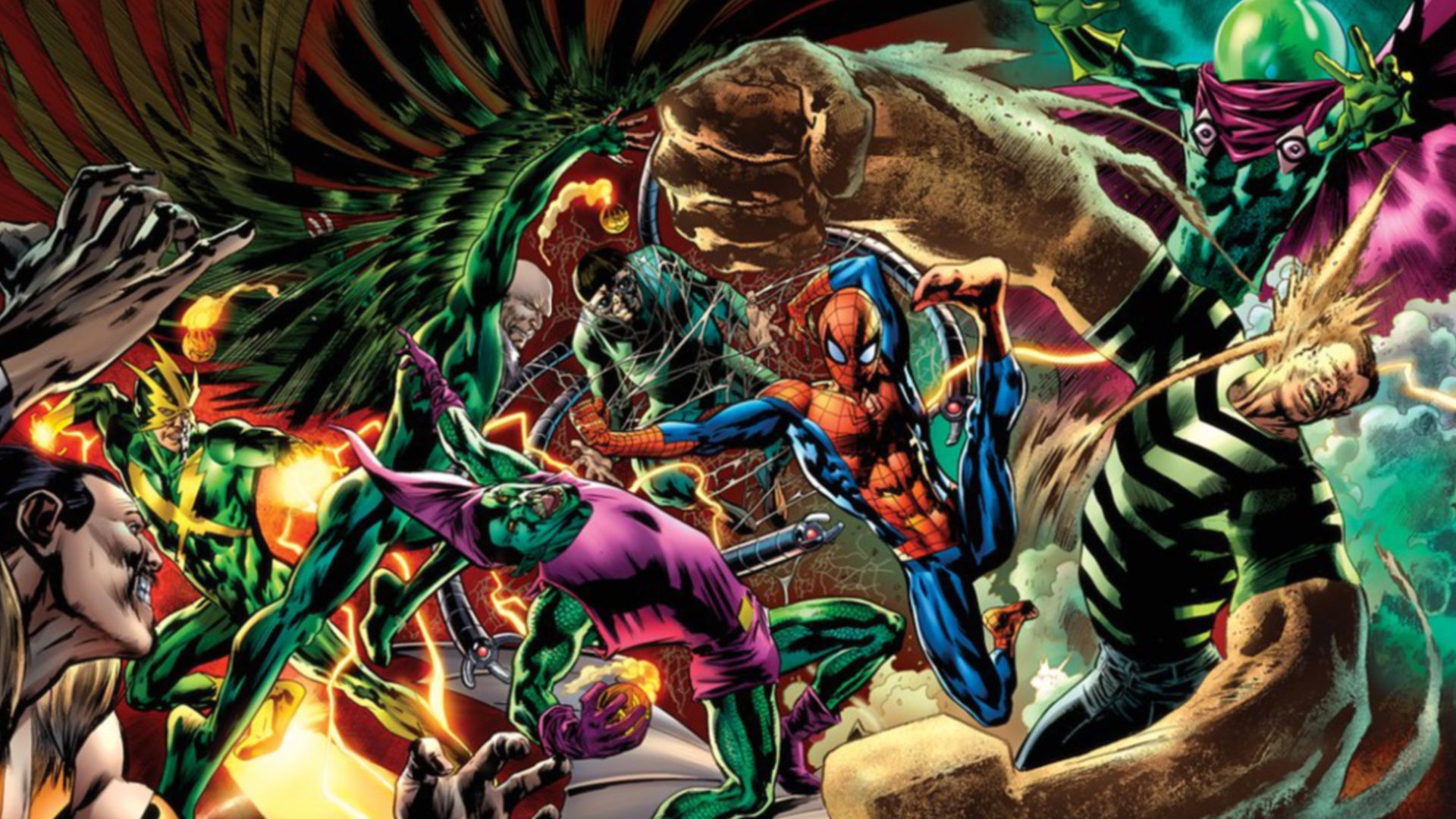 Wallpaper #ceb46 1920x1080 Spiderman vs Sinister Six Art Laptop Full HD 1080p HD 4K