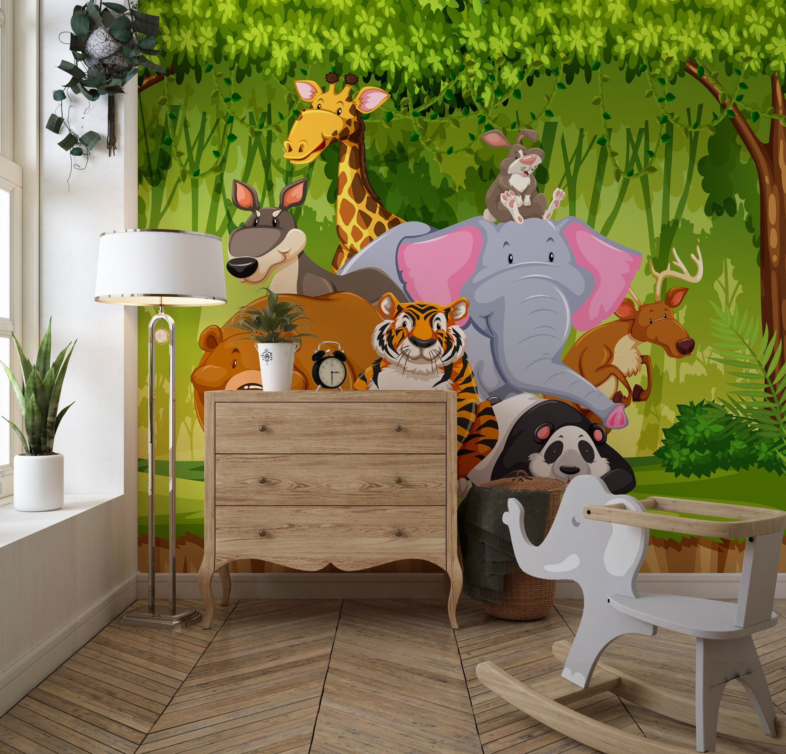 Wallpaper #qH1T8o4Bnwiau_P62QsV3 Beautiful Jungle Animals Wall Mural Peel and Stick Removable Etsy