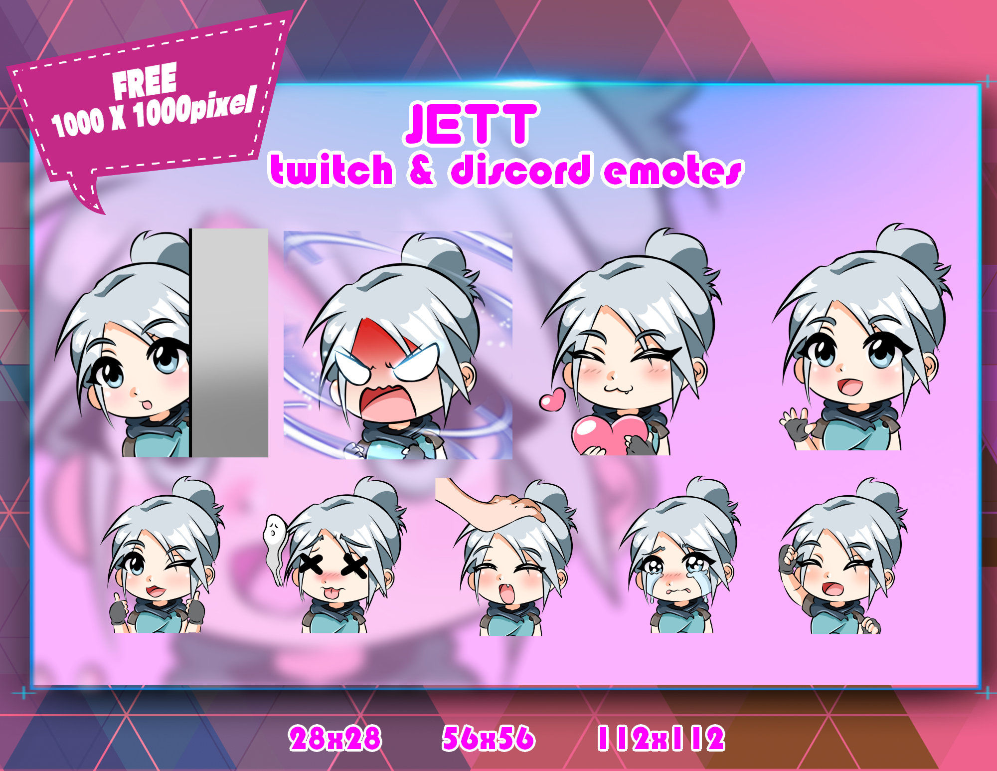 Wallpaper F551B Jett Valorant Chibi Twitch Emotes Pakket Discord Etsy Nederland HD Wallpaper F551B