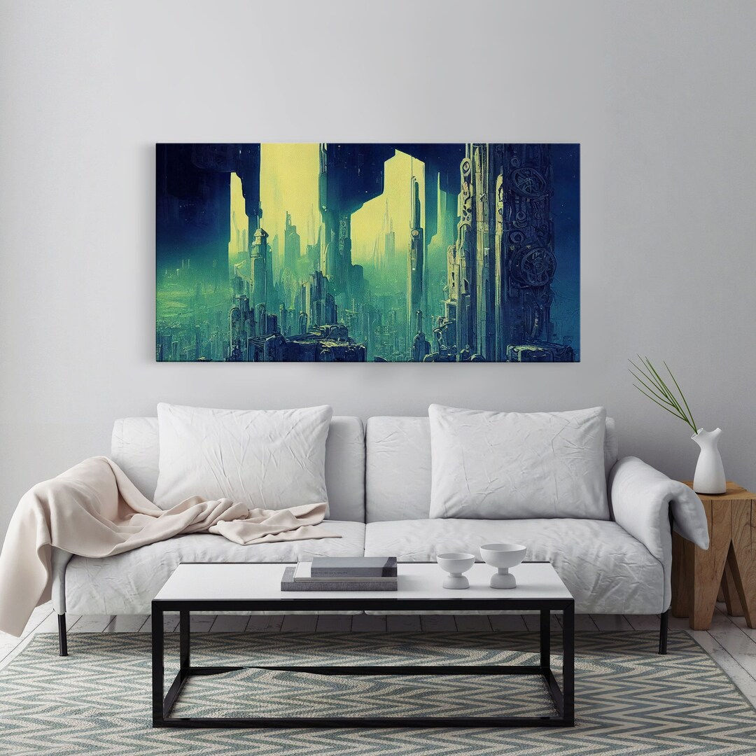 Wallpaper #dxk-Mo8BtGB6xQ78Q5eK22 Monochrome Cyberpunk Undercity Dystopian Art Framed Canvas Etsy