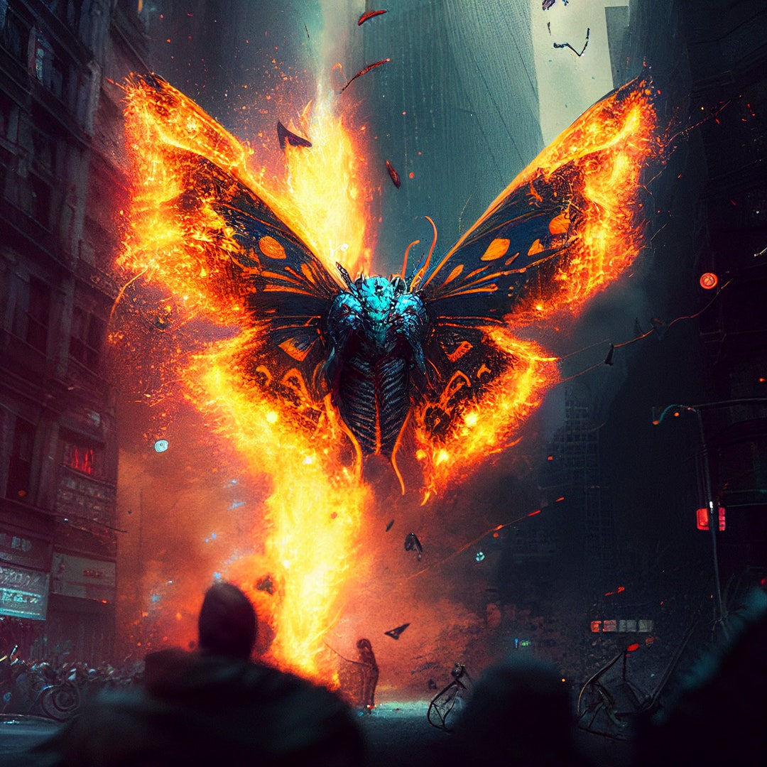 Wallpaper #tX0I8o4Bnwiau_P6yAoe9 Cyberpunk Butterfly a Dystopian New York Cityscape in Flames Etsy