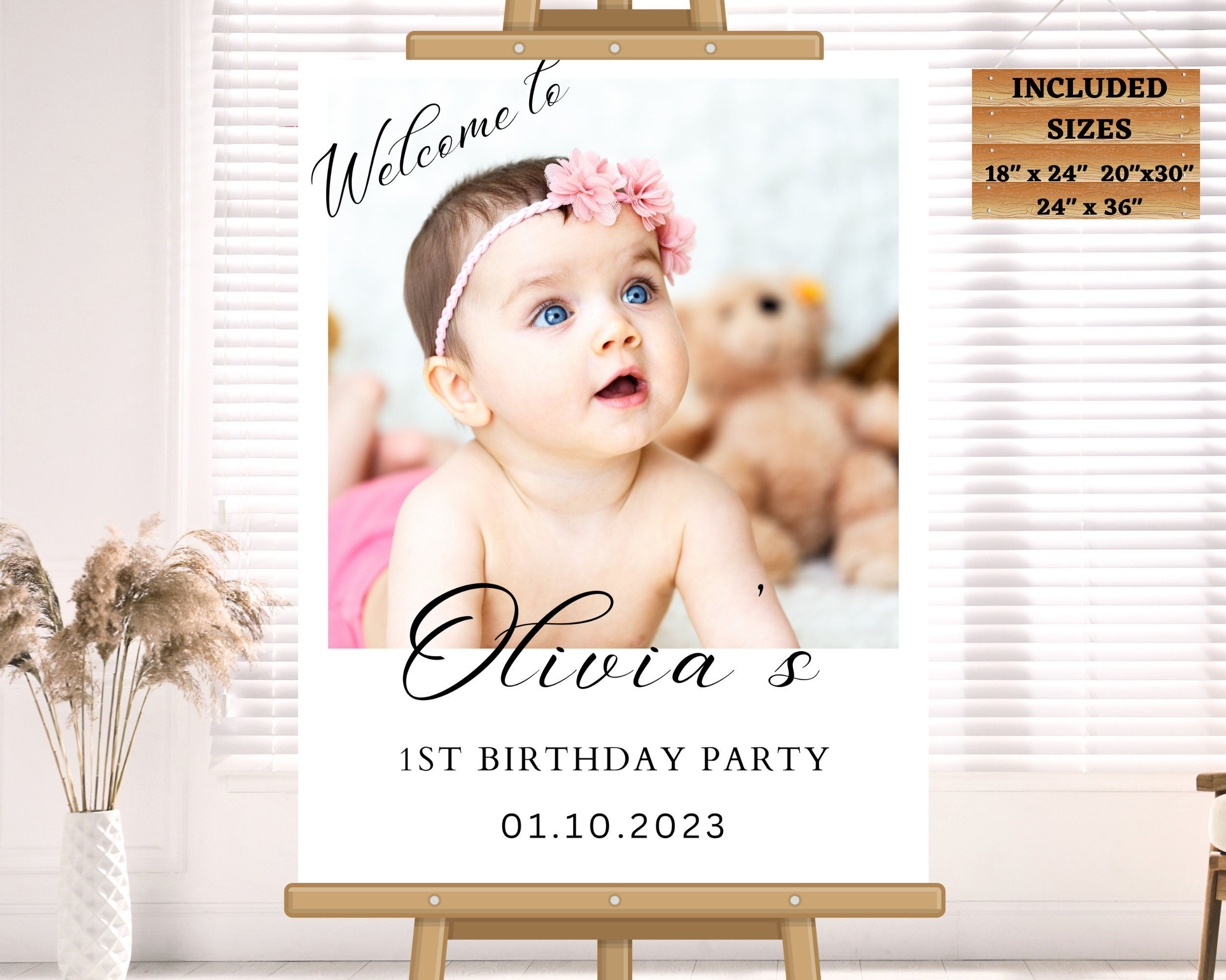 Wallpaper #PDHeNZMB5zzyi_yYylio42 Frist Birthday Welcome Sign Template Simple and Modern Photo Birthday