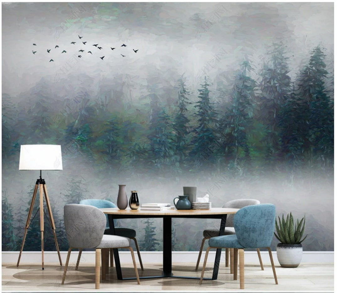 Wallpaper #BGdQC5MBSpphPi3-qtkV114 Abstract Pine Trees with Birds Wallpaper Wall Murals Etsy