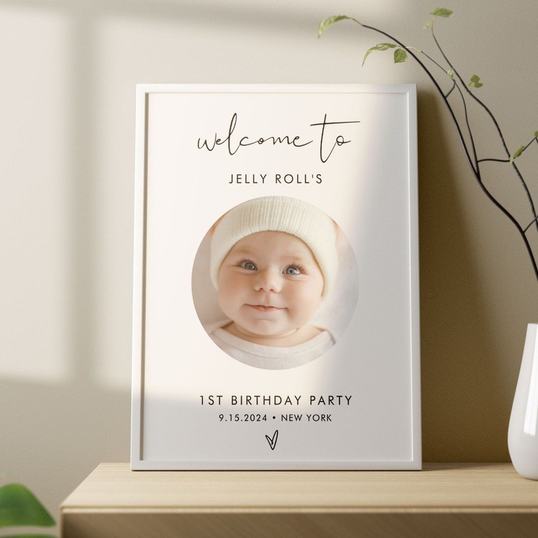 Wallpaper #PDHeNZMB5zzyi_yYylio46 Modern Photo Birthday Welcome Sign Minimalist Baby Poster Printable