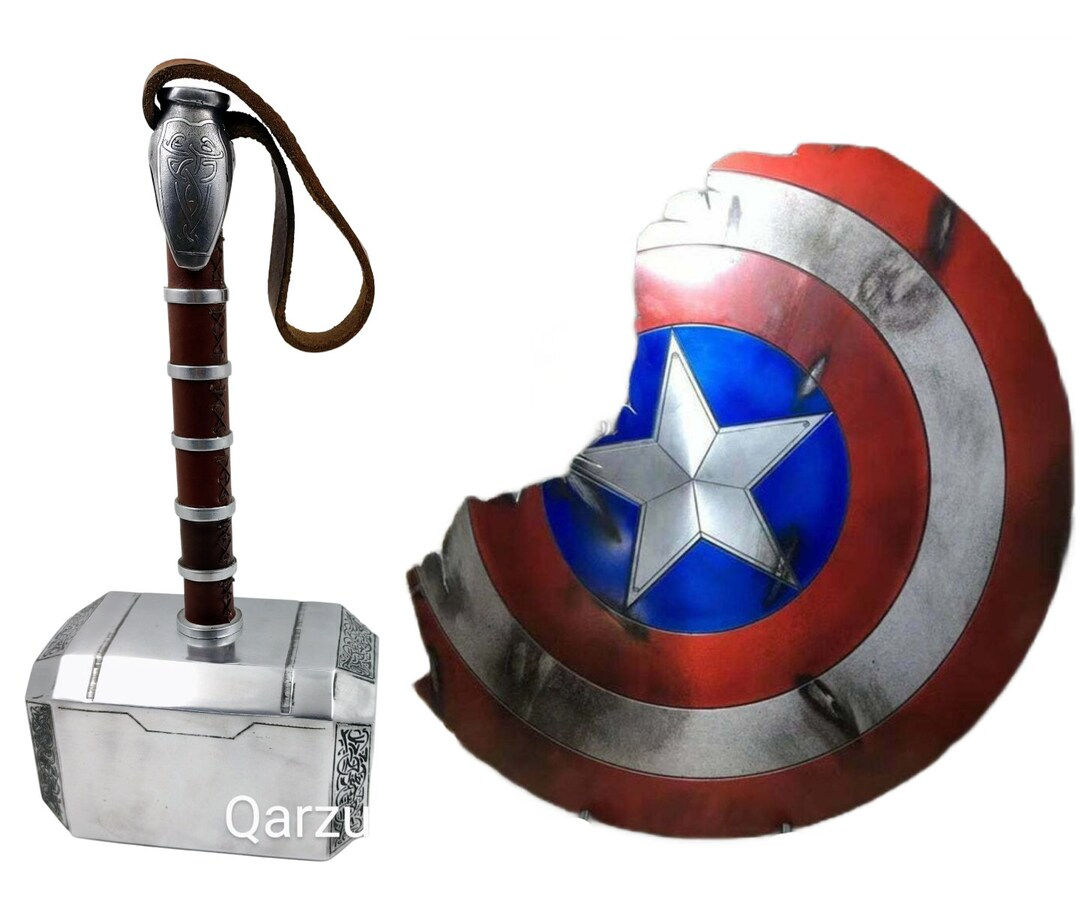 Wallpaper #B30K8Y4Bnwiau_P6DggS46 Captain America Broken Shield Thor Hammer Battle Damage Style Etsy