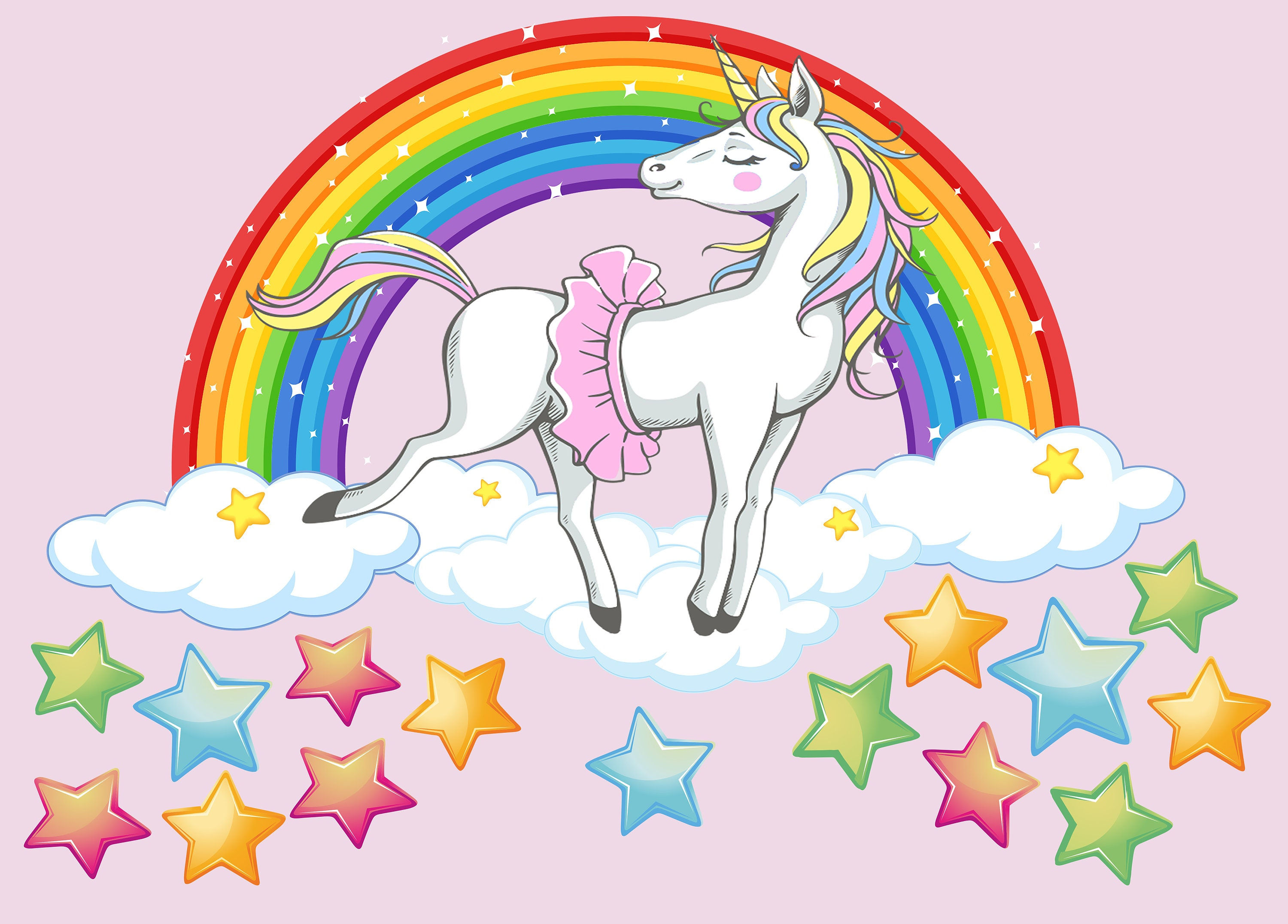 Wallpaper #zWc47JIBSpphPi3-gFEE115 Large Size Unicorn Wall Decal with Rainbow Cloud and Stars Etsy