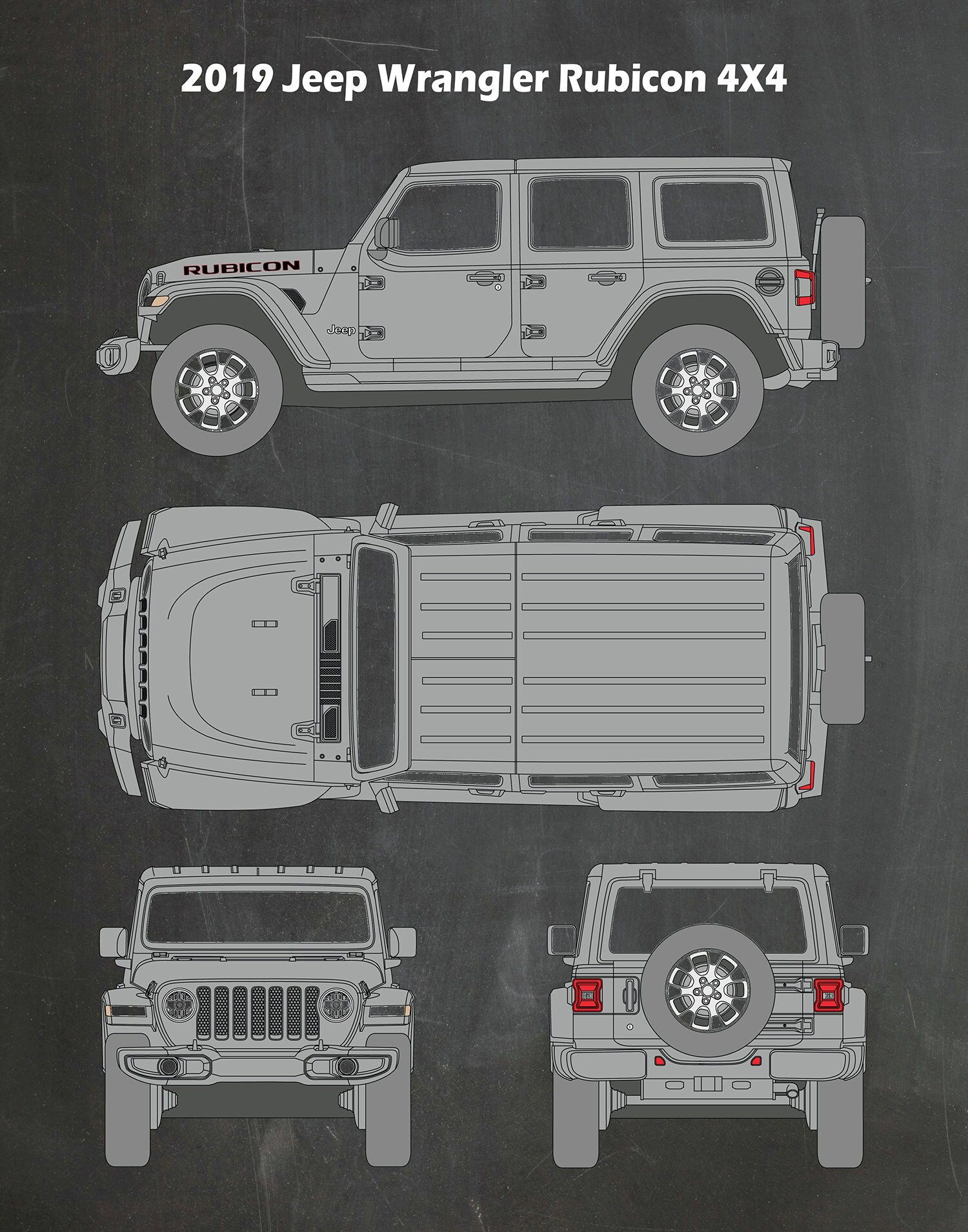 Wallpaper #cBneO48BtGB6xQ78bLJI43 2019 Jeep Wrangler Rubicon Drawing Jeep Rubicon Blueprint Etsy