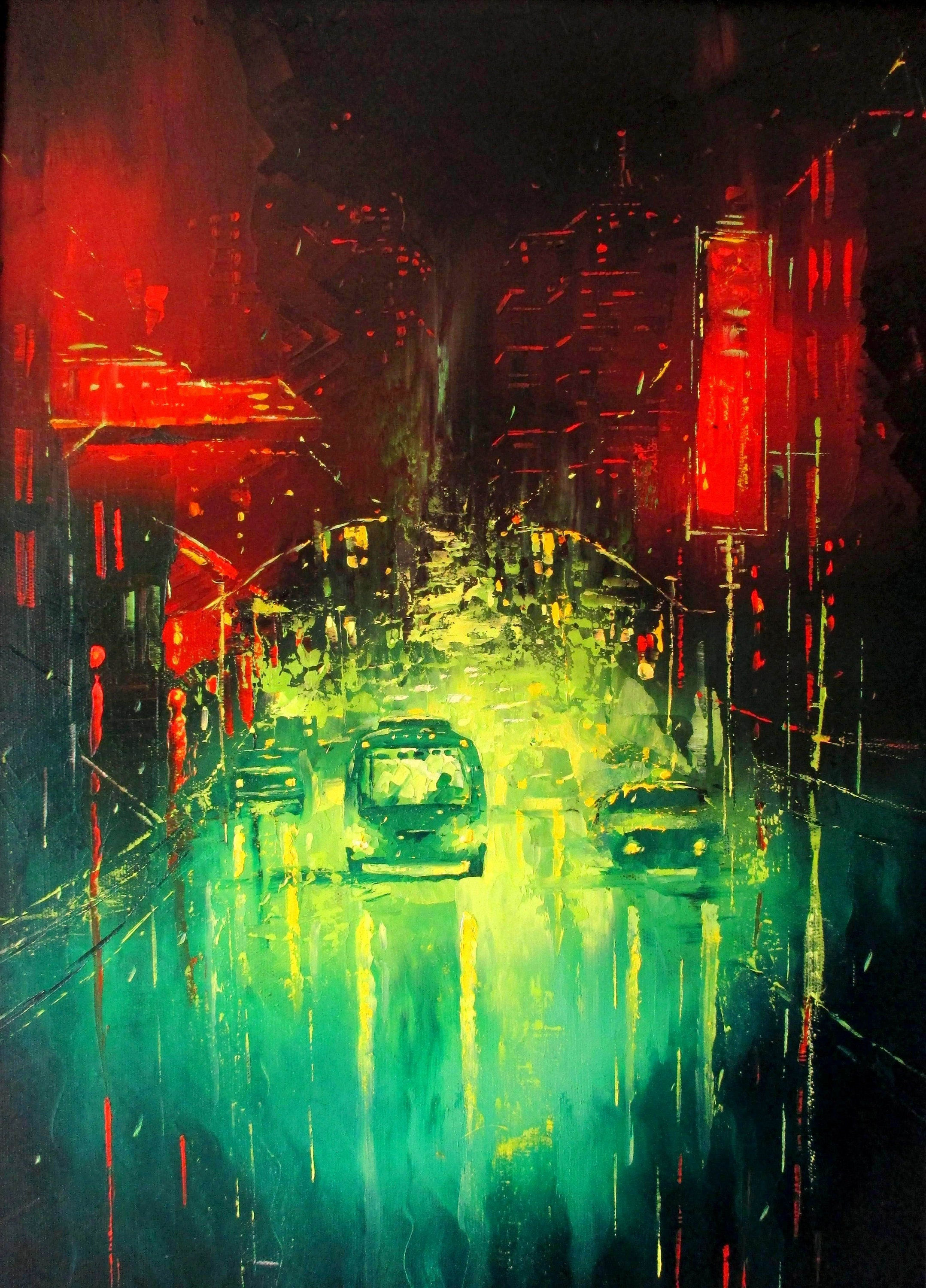 Wallpaper #TzGVNZMB5zzyi_yYJ1cv17 Cyberpunk Art Original Oil Painting on Canvas Tron Style City Etsy