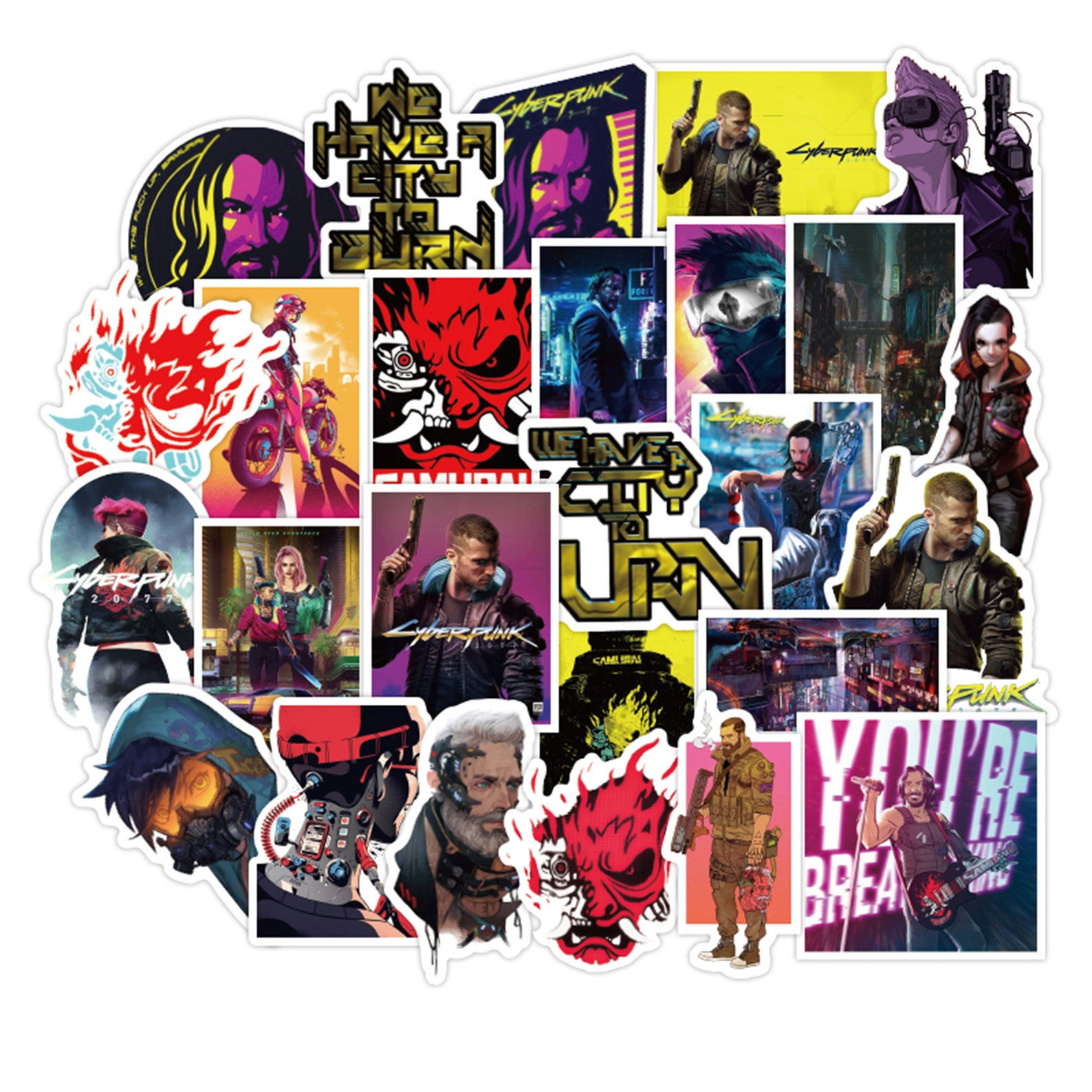 Wallpaper #tH0H8o4Bnwiau_P6-woB1 Cyberpunk 2077 Stickers 100 Pcs Night City Vinyl Decal Etsy