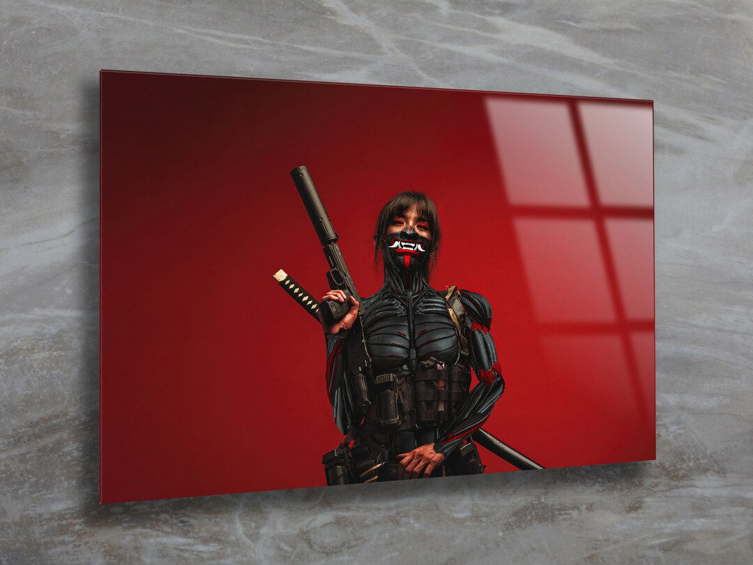 Wallpaper #lGiXF5MBSpphPi3-bA_J66 Tempered Glass Wall Art Cyberpunk Samurai Girl Wall Decoration Digital