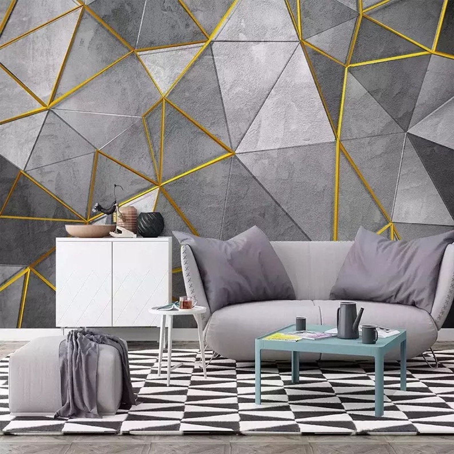 Wallpaper #f299d 3D Solid Gold Geometric Abstract Gray Triangle Background Grey Etsy