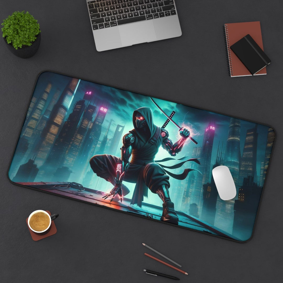 Wallpaper #Fe8FTZMBMN-XEVvVuT-n46 Cyberpunk Ninja Gaming Desk Mat Gaming Mat Futuristic Neon Mouse Pad