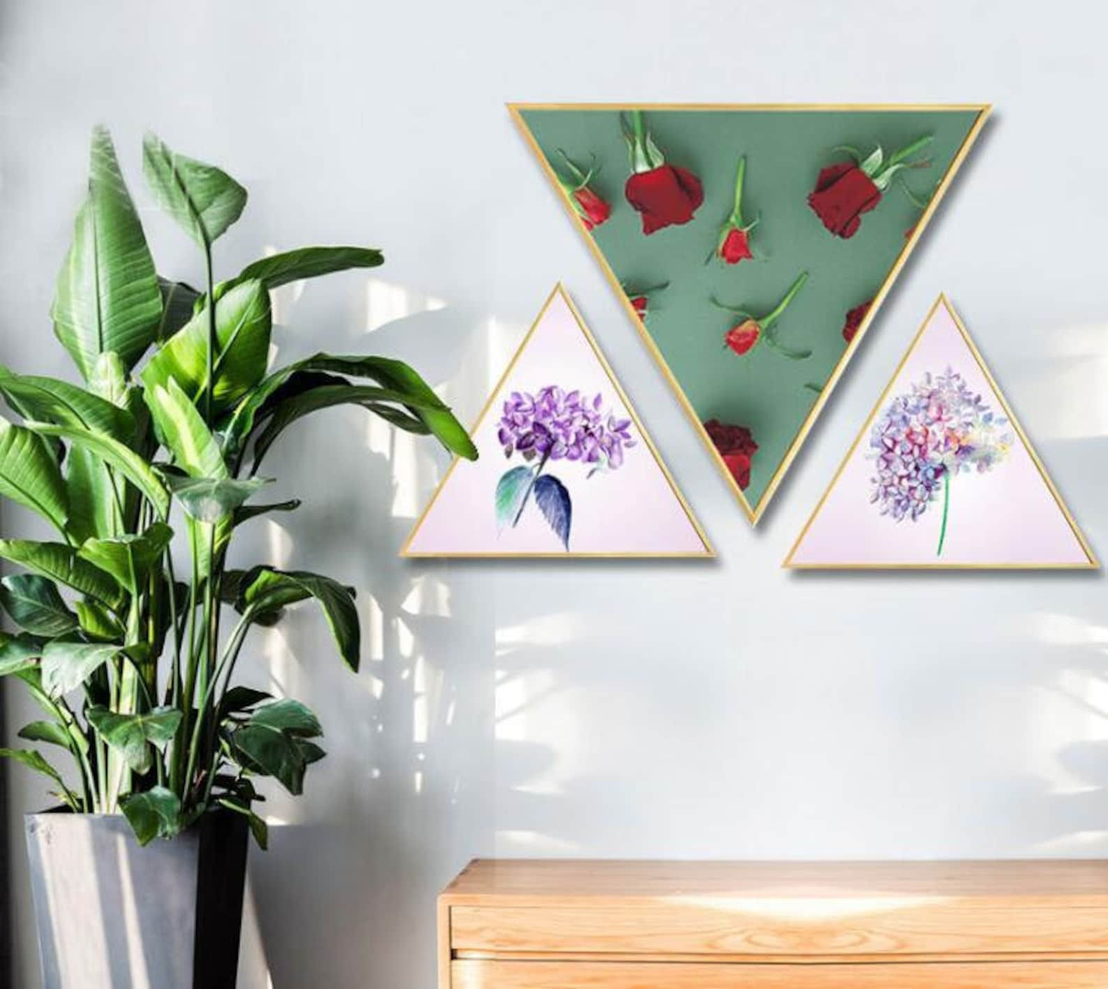 Wallpaper #6mcM8ZIBSpphPi3-jmn842 Flower Creative Triangle Canvas Art Wall Painting Photo Etsy