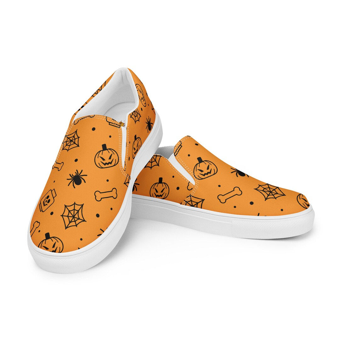 Wallpaper #H_SpOZMBKFX8bn3rSXeg198 Orange Halloween Ghost Spiders Skeletons Mens Slip on Canvas Shoes Etsy