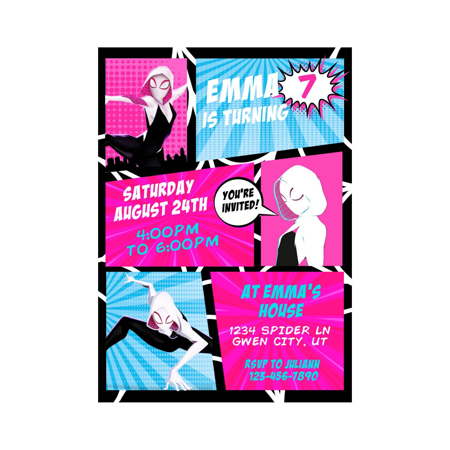 Wallpaper #x_SDOpMBKFX8bn3rH3iq346 Spider Gwen Comic Book Theme Invite Etsy