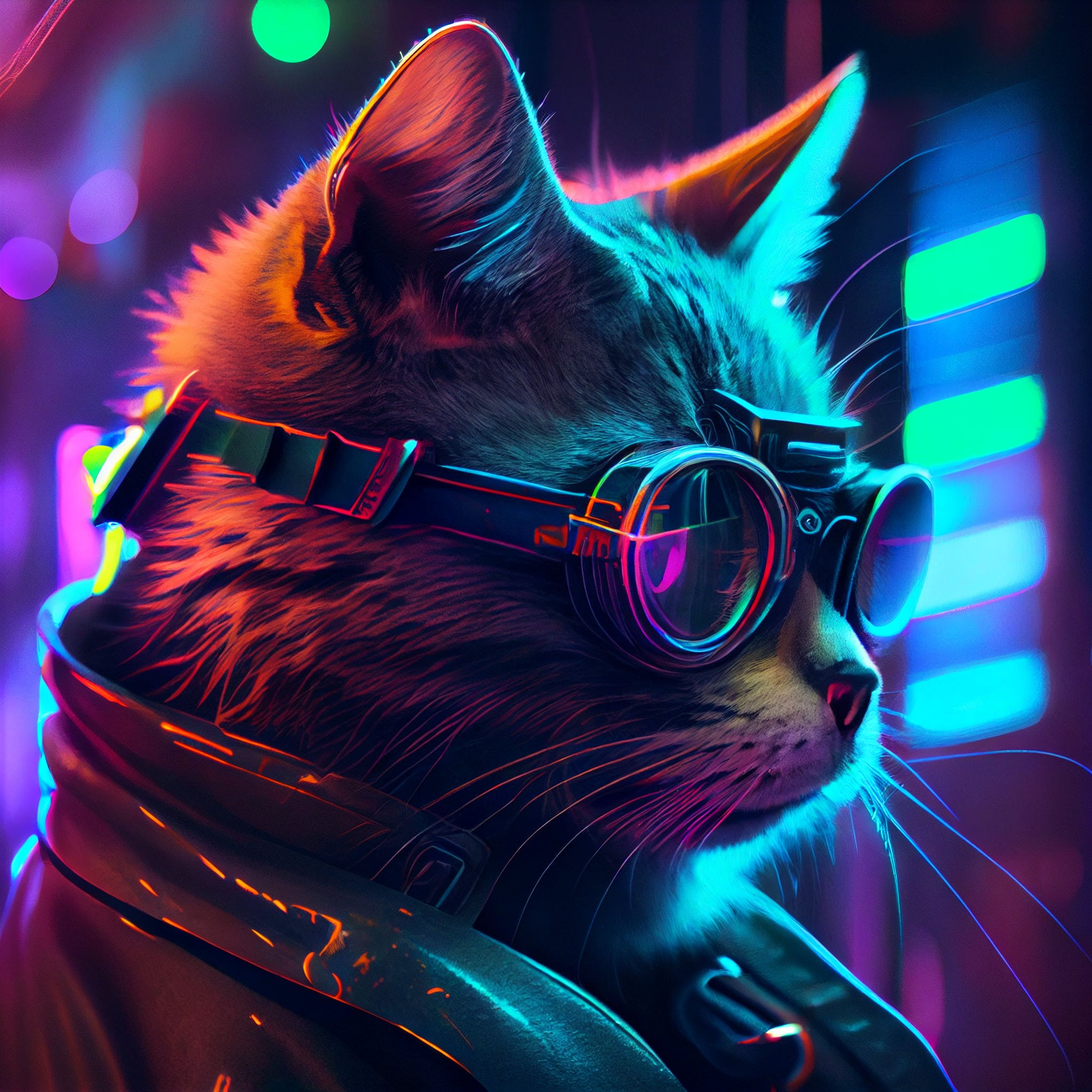 Wallpaper #F6UfMpMB0vj5YdARvNNx81 Cyberpunk Cat AI Generated Art Cyberpunk Theme Neon Lights Cyberpunk