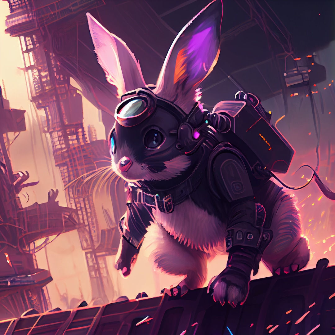 Wallpaper #qa3MMZMBKf019FdaUxGB44 Downloadable Cyberpunk Rabbit Art Action Pose Artificial Artwork for