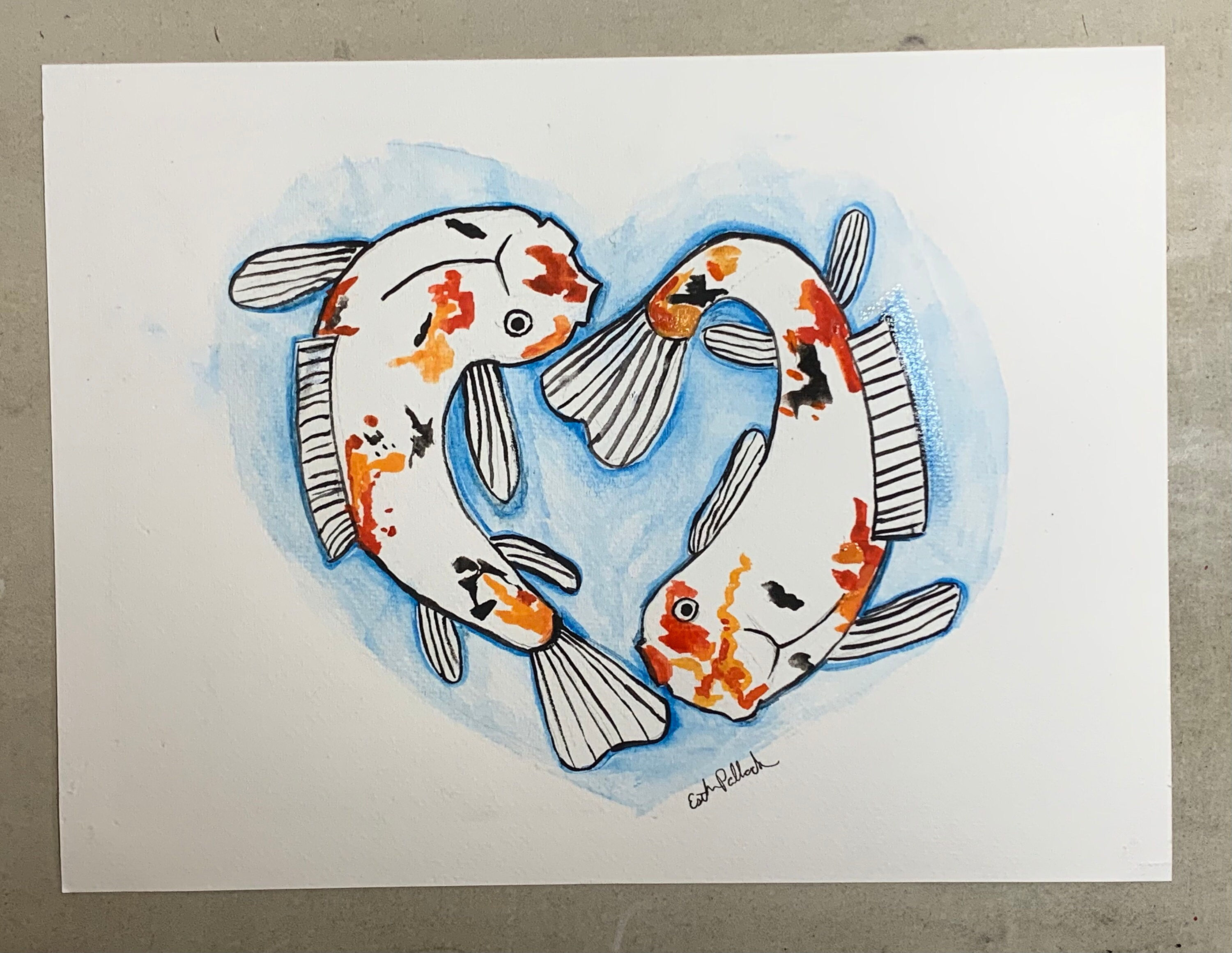 Wallpaper 4f2e6 Koi Fish Heart Original Watercolor Painting Etsy HD Wallpaper 4f2e6