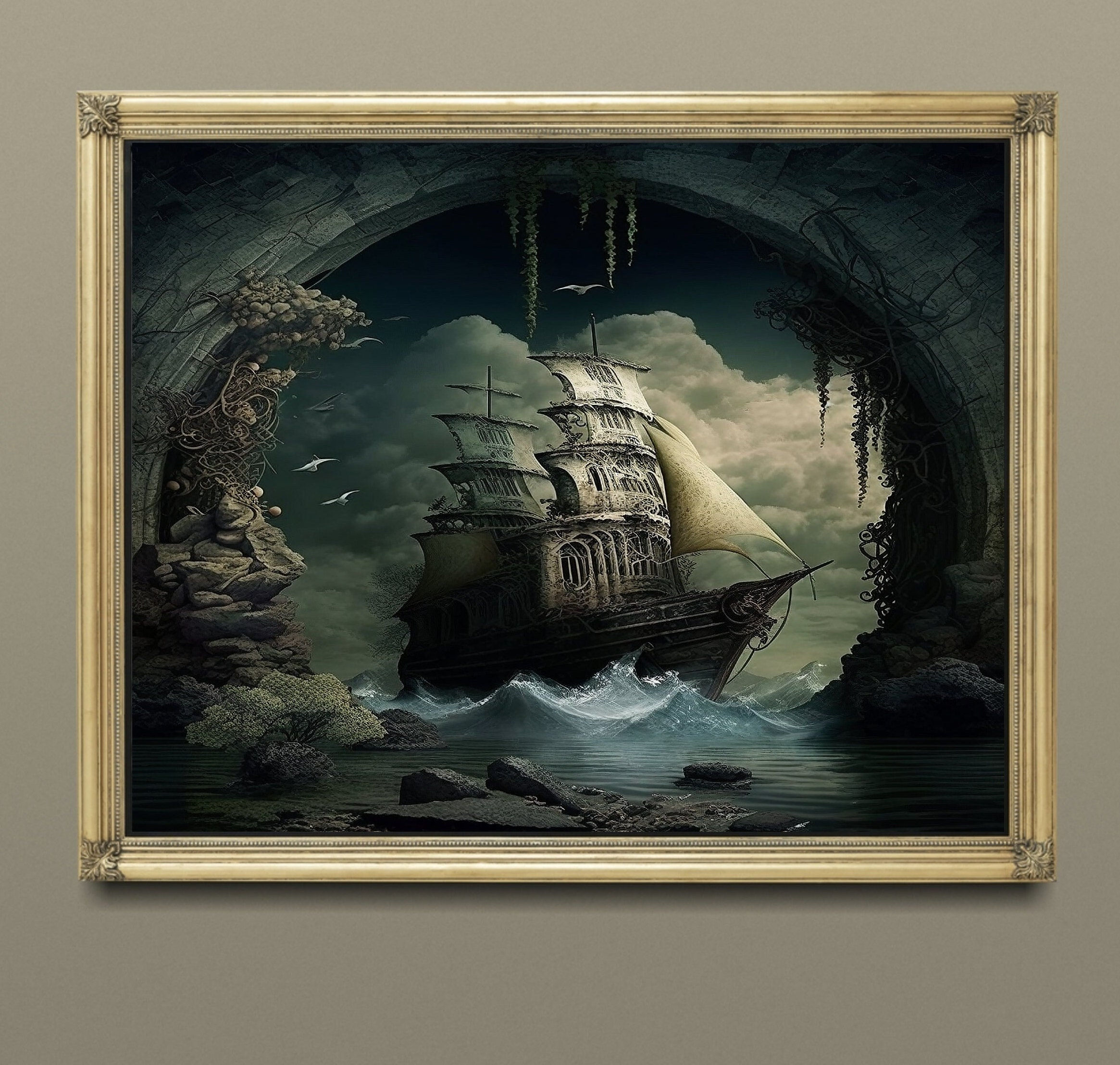 Wallpaper #MqeTMpMBlSzal8H1n9tJ67 Printable Art Futuristic Pirate Ship Masculine Wall Art Moody