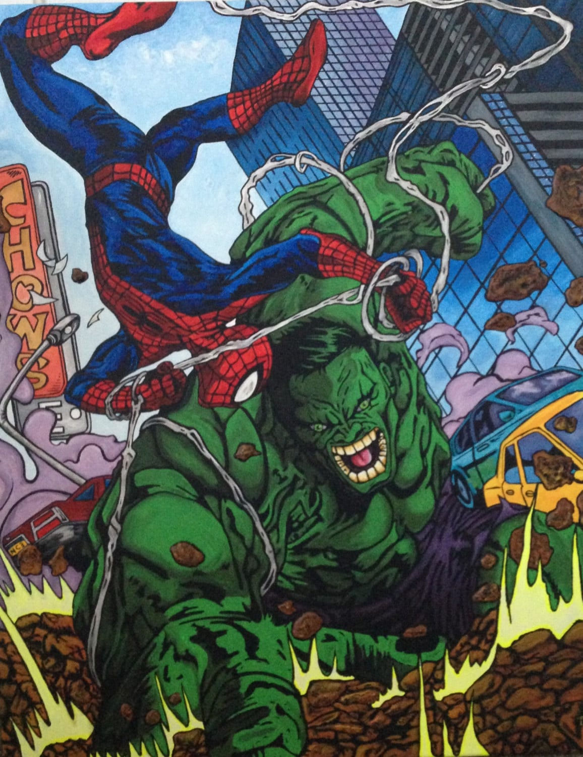 Wallpaper #lX0F9Y4Bnwiau_P6KBEk53 Hulk vs Spiderman 24x30 Acrylic Painting Kustomkiely Etsy