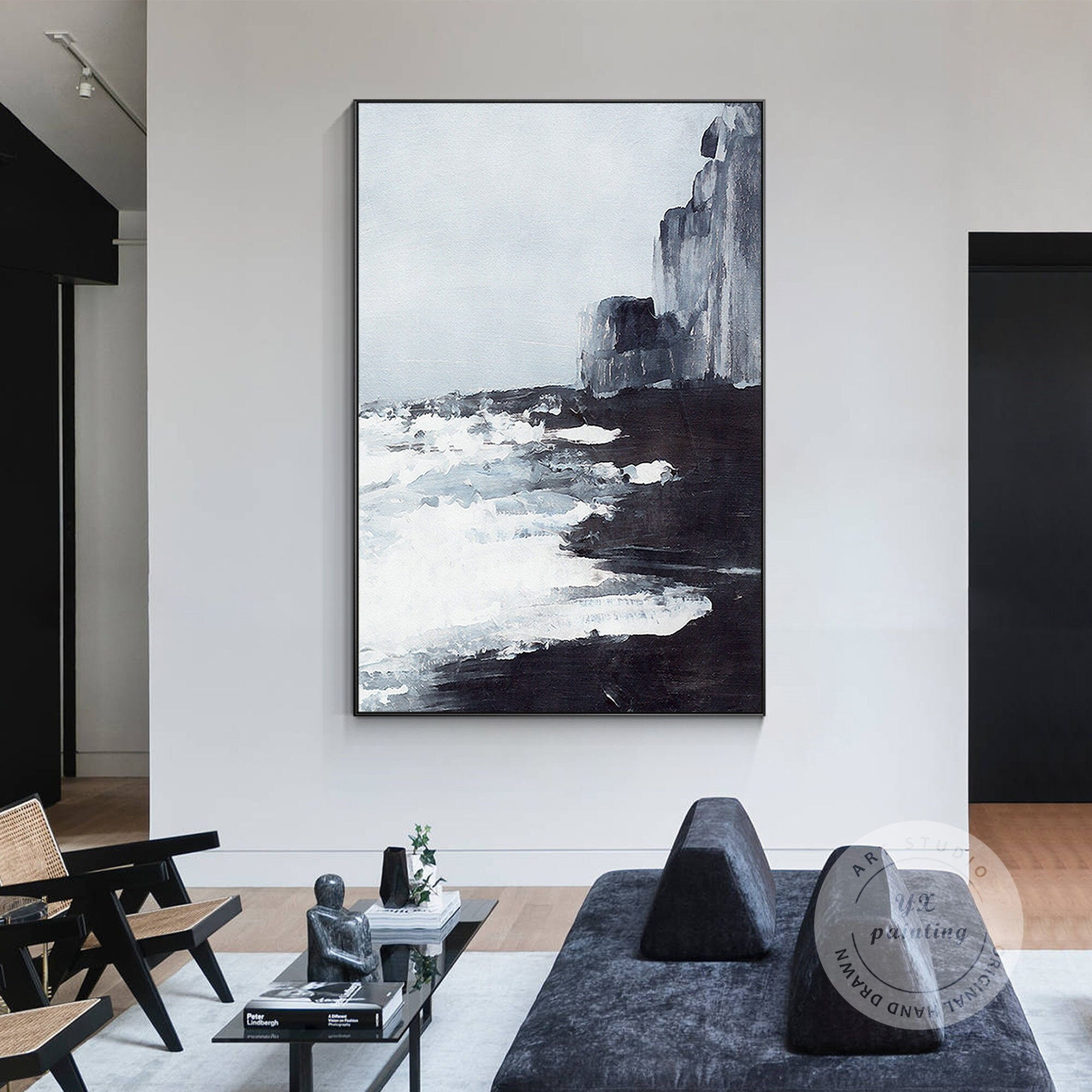 Wallpaper #BGcL6JIBSpphPi3-SDu_253 Black and White Abstract Seascape Original Painting on Canvas Etsy