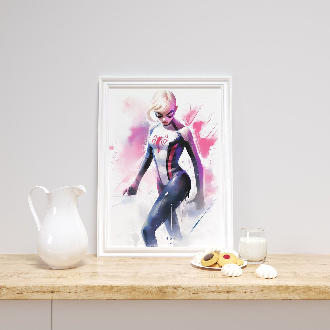 Wallpaper #D_QkOpMBKFX8bn3rd3iD21 Marvel Spiderverse Ghost Spider Gwen Stacy Watercolour Poster Etsy