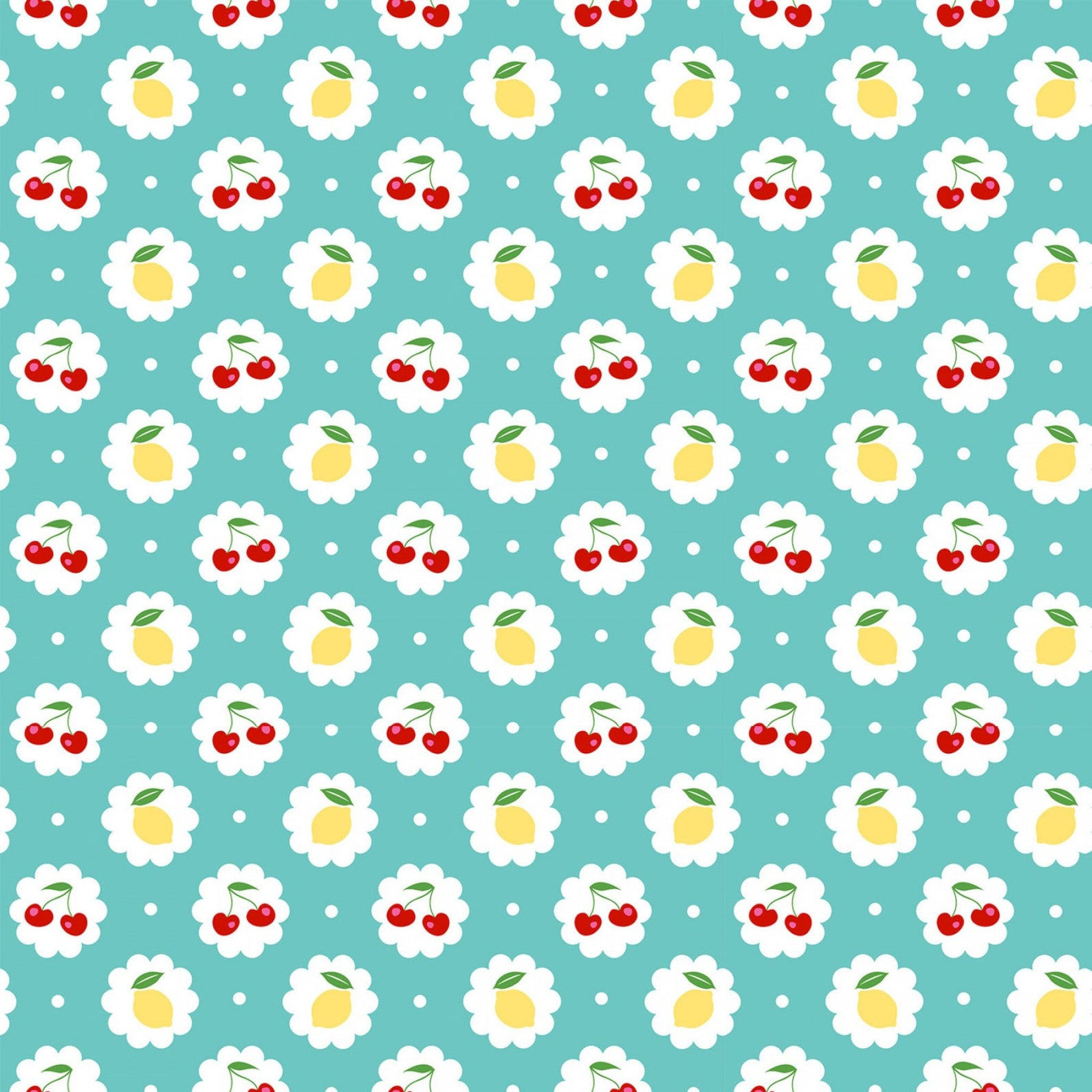 Wallpaper #CGdr7pIBSpphPi3-ol0U330 Cherry Lemonade Lemons Cherries Teal Fabric for in the Etsy
